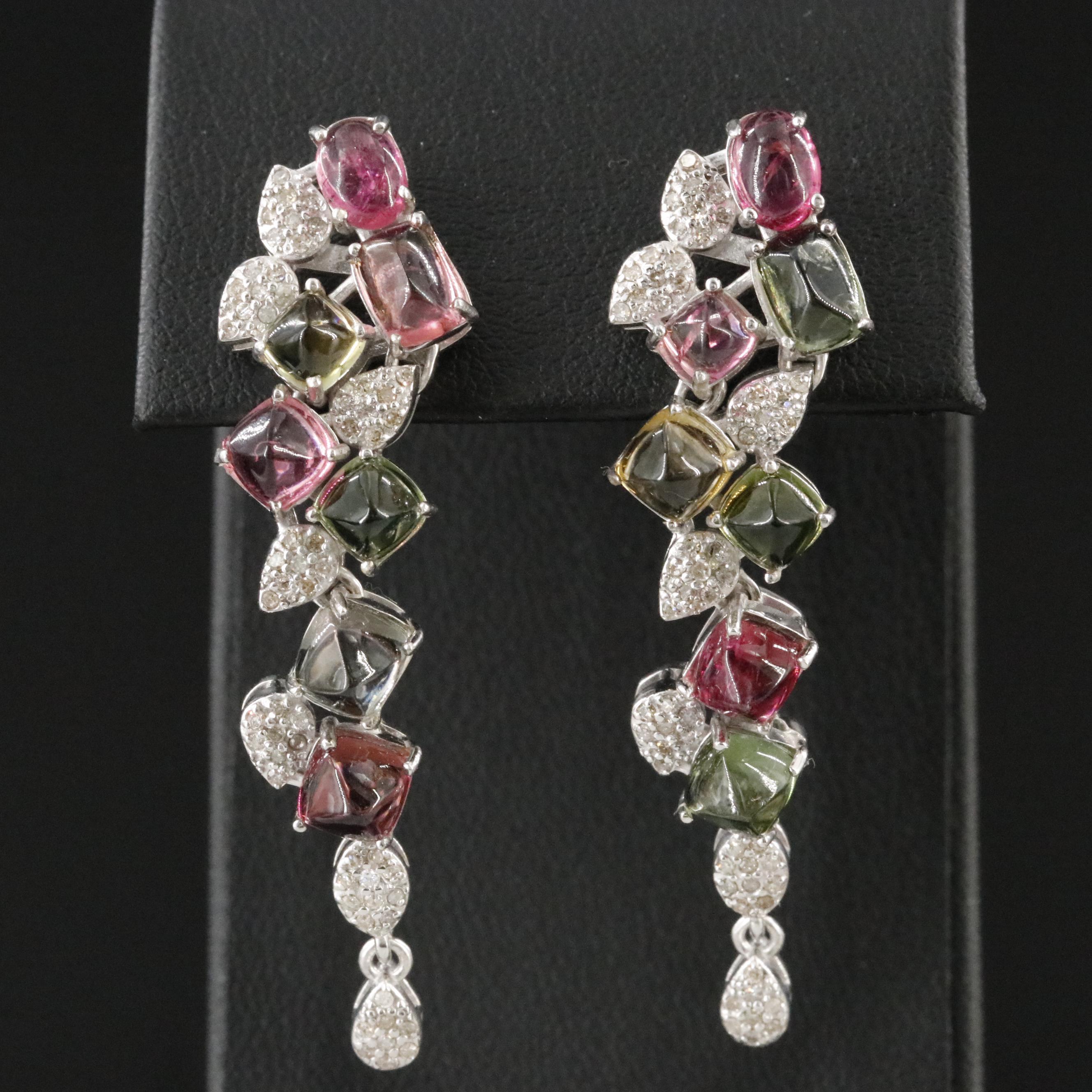 Sterling Tourmaline and Diamond Drop Earrings