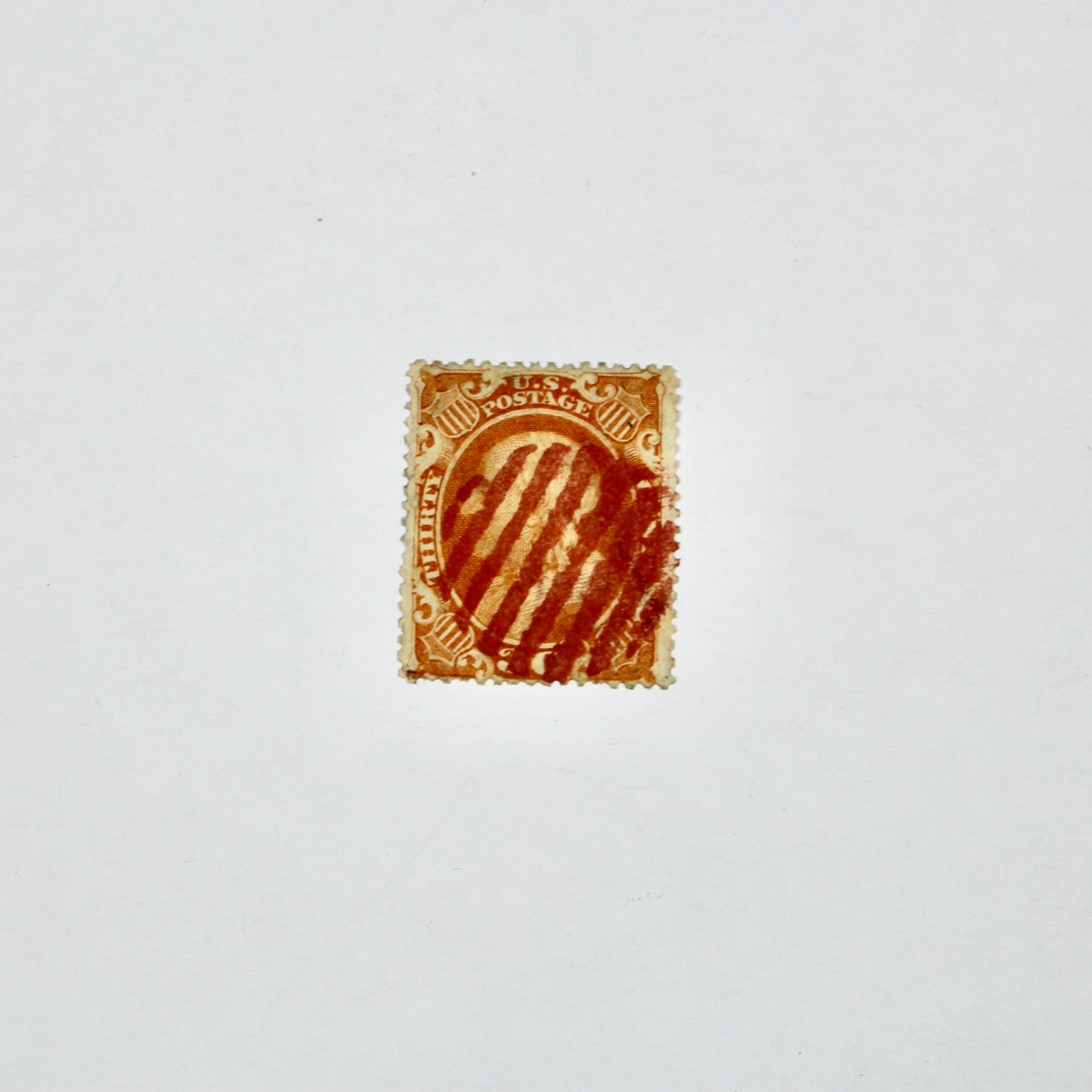 30-Cent Franklin Stamp, Scott 38 Red Cancel, 1860