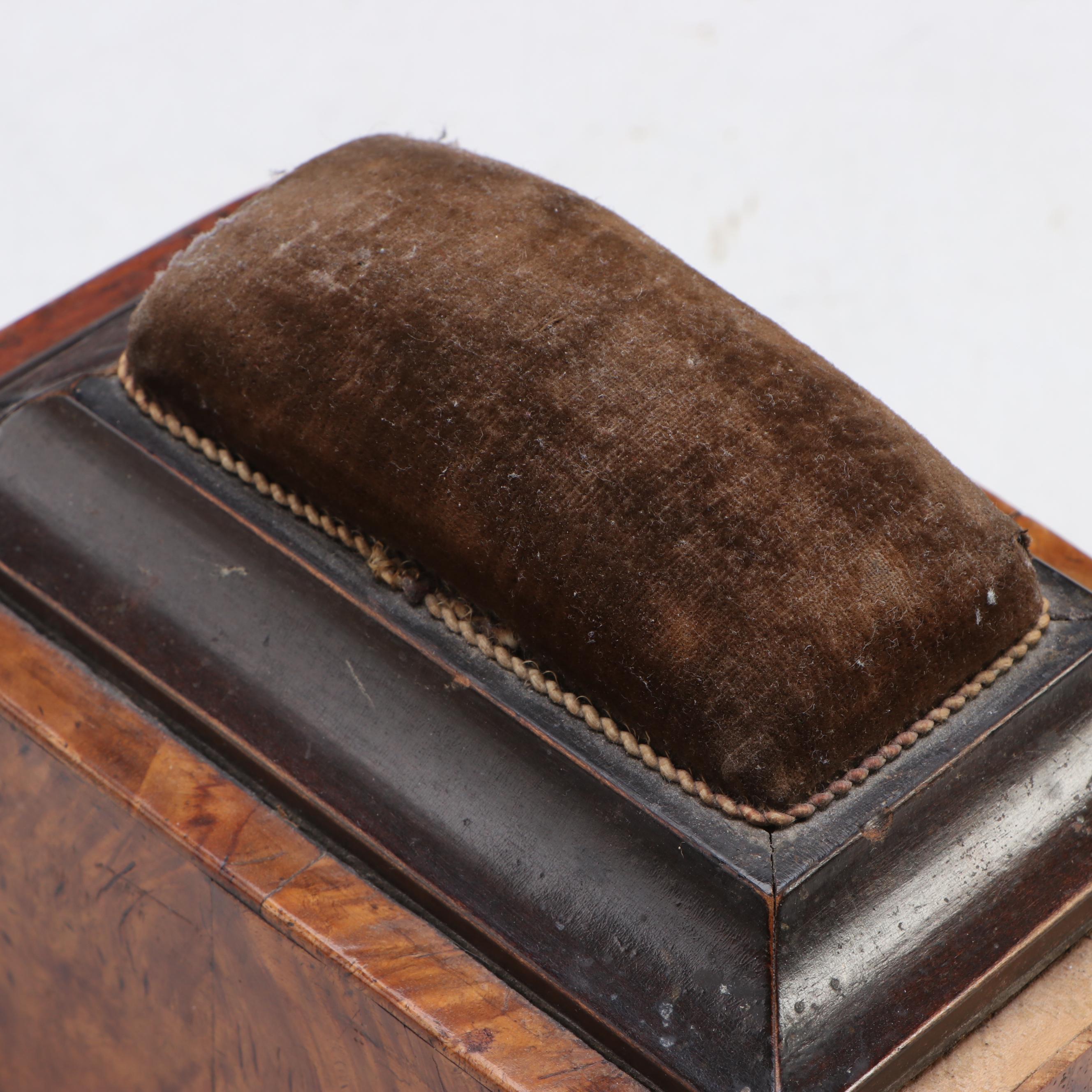 Victorian Burl Wood Veneer Sewing Box with Pincushion and Egg