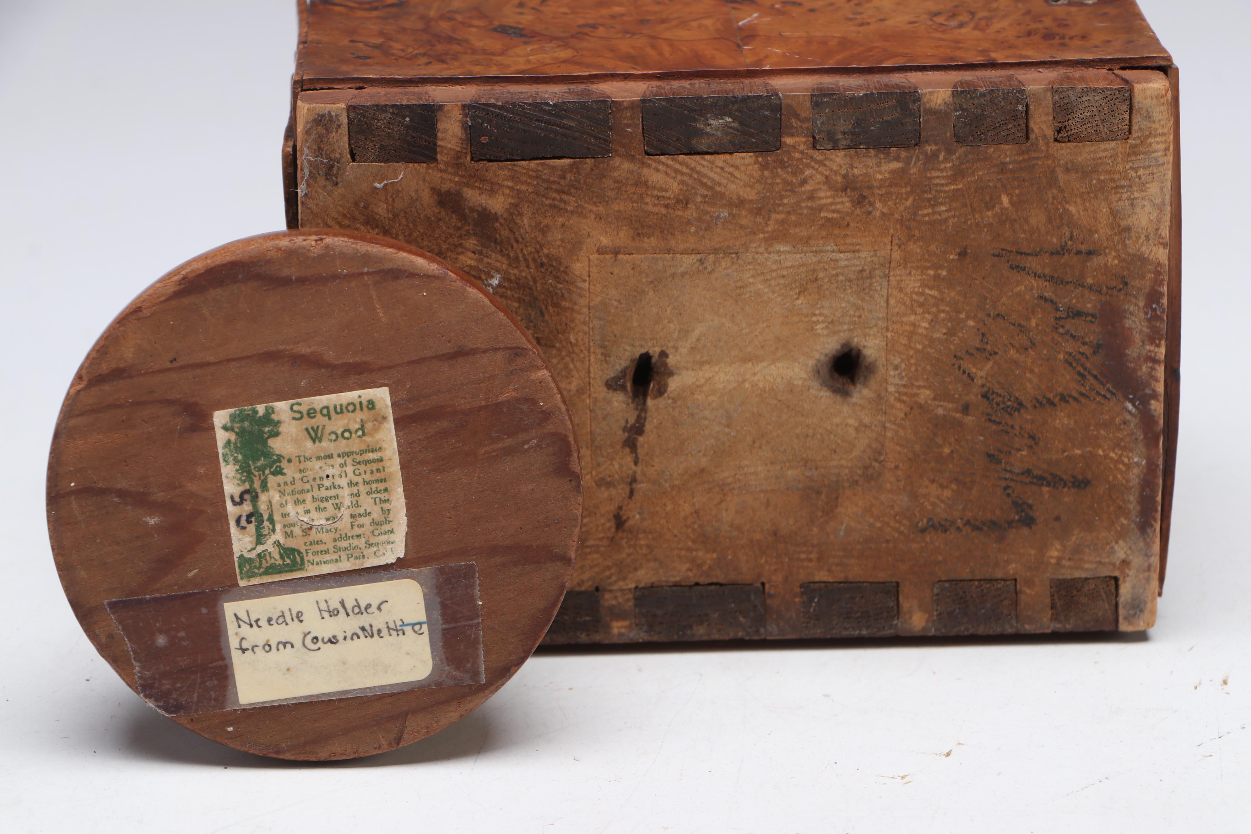 Victorian Burl Wood Veneer Sewing Box with Pincushion and Egg