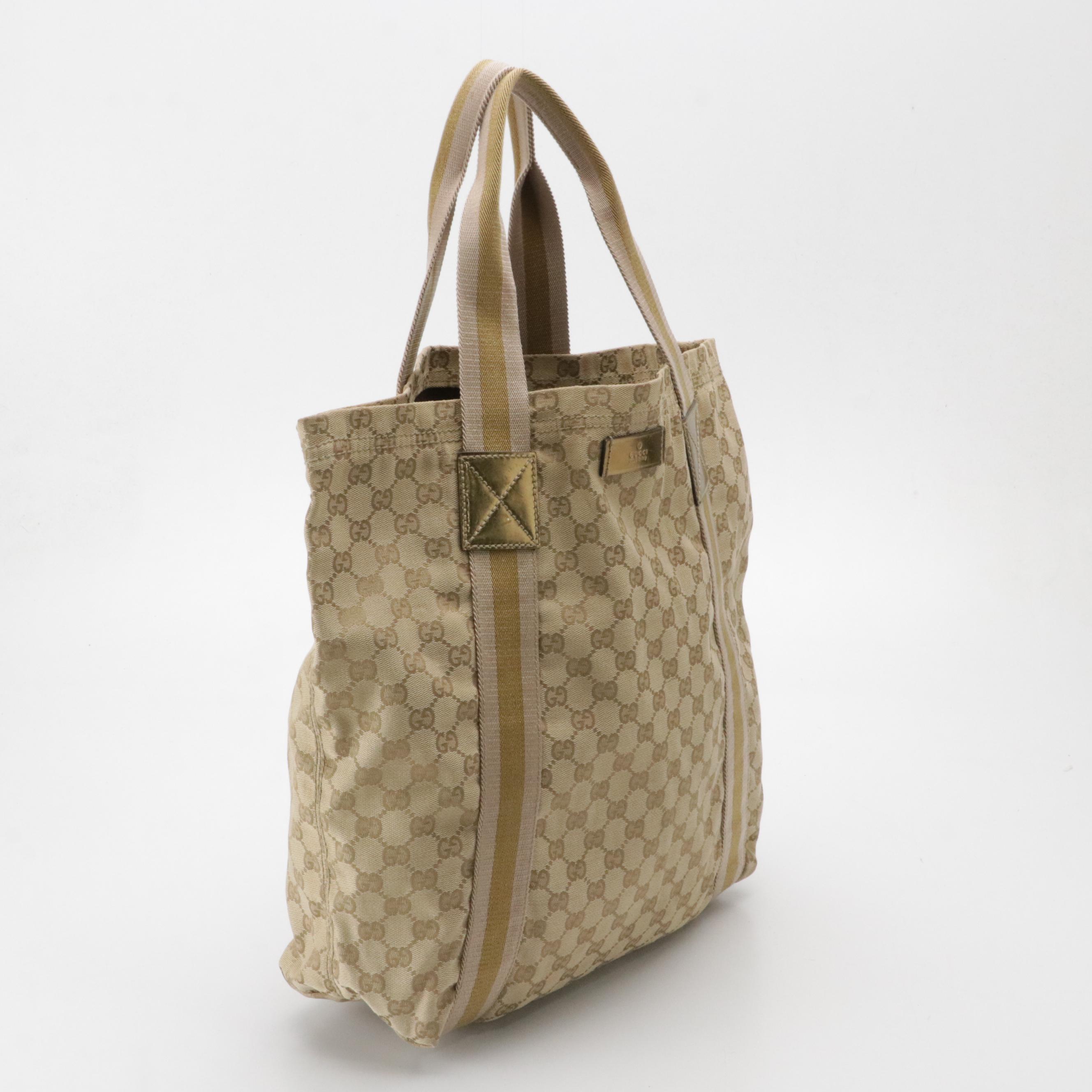 Gucci Web Accented Tote in Beige GG Canvas