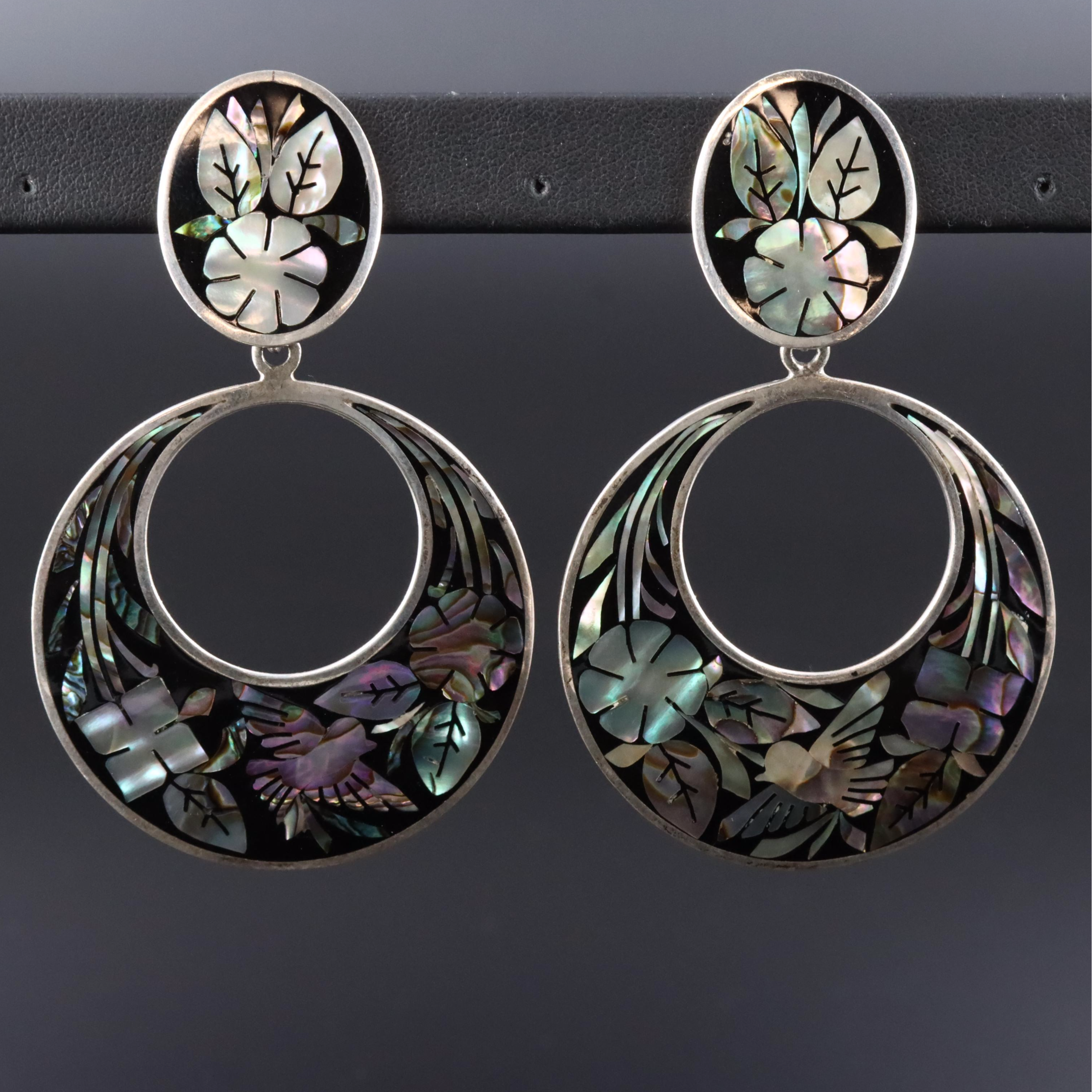 Mexican Sterling Abalone Inlay Earrings