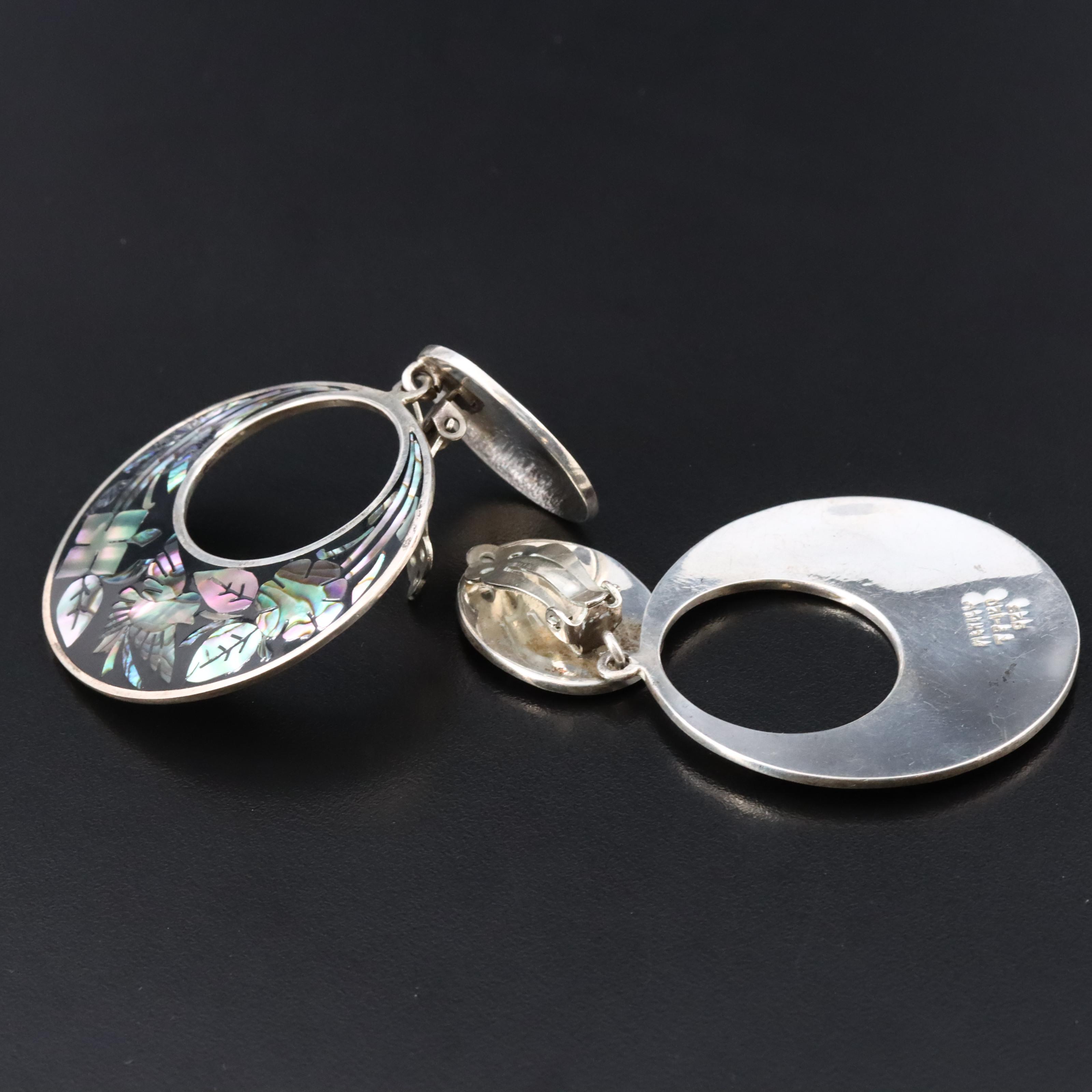 Mexican Sterling Abalone Inlay Earrings