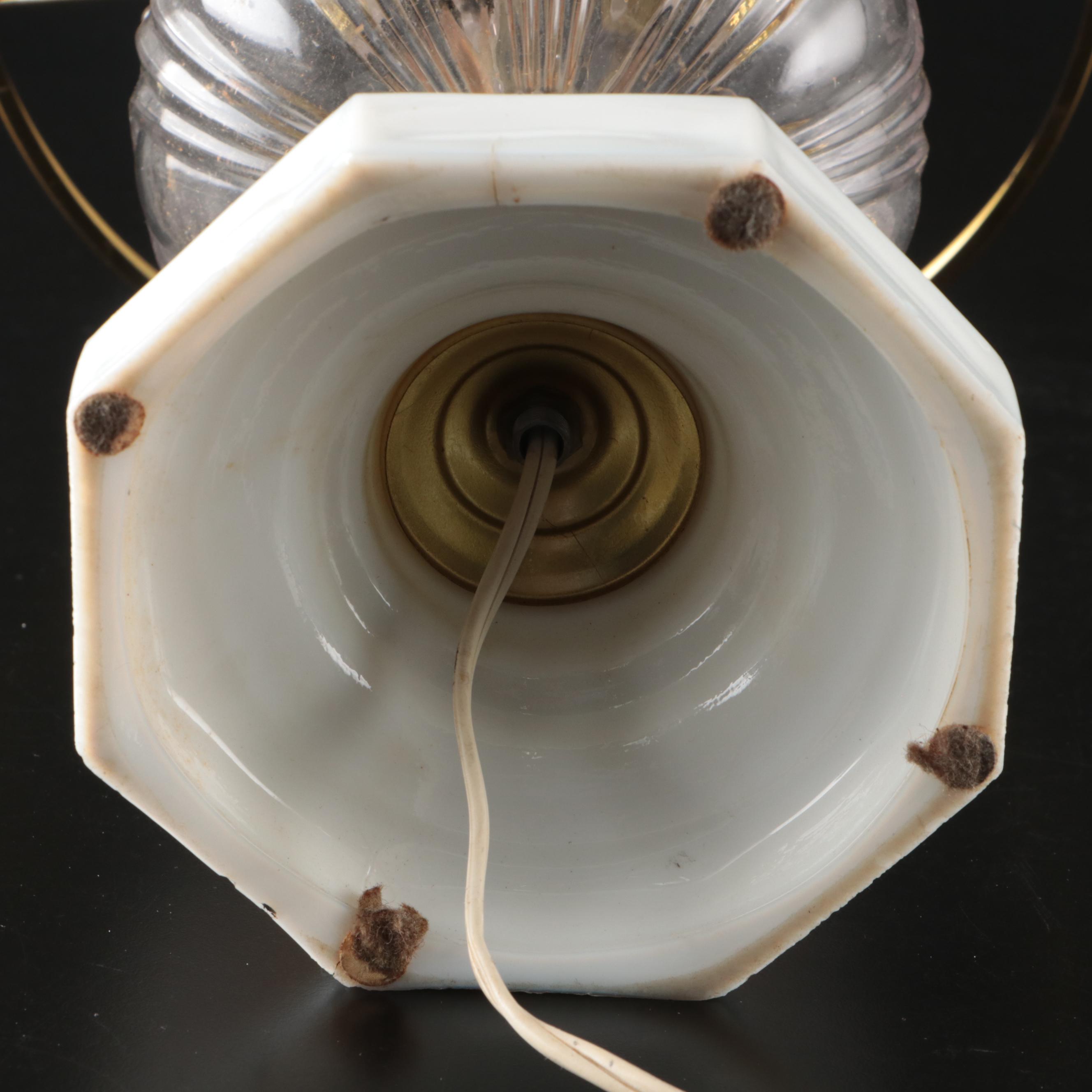 EAPG Bullseye Kerosene Lamp with Peach Melon Shade, Adapted 20th Century