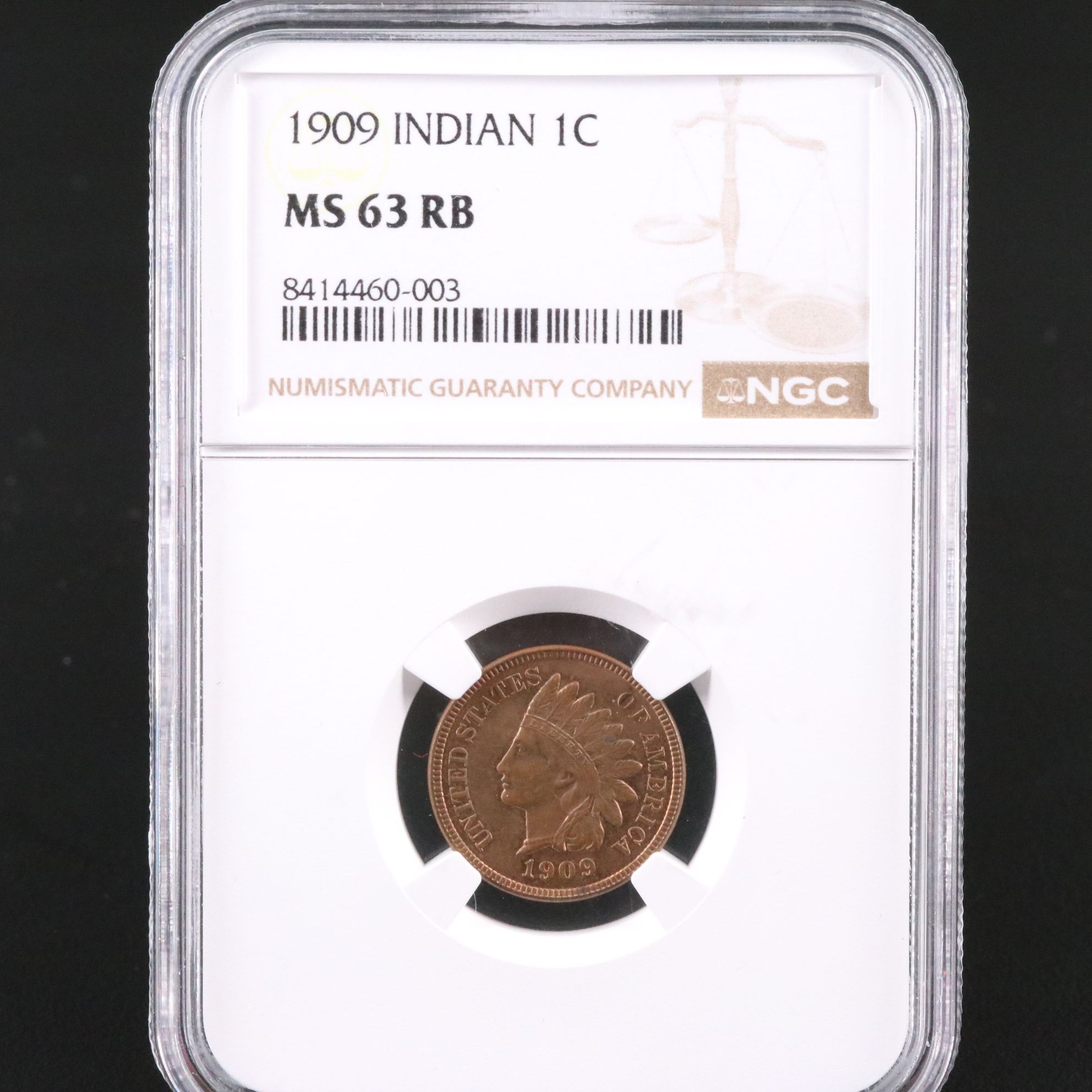 NGC Graded MS63 RB 1909 Indian Cent