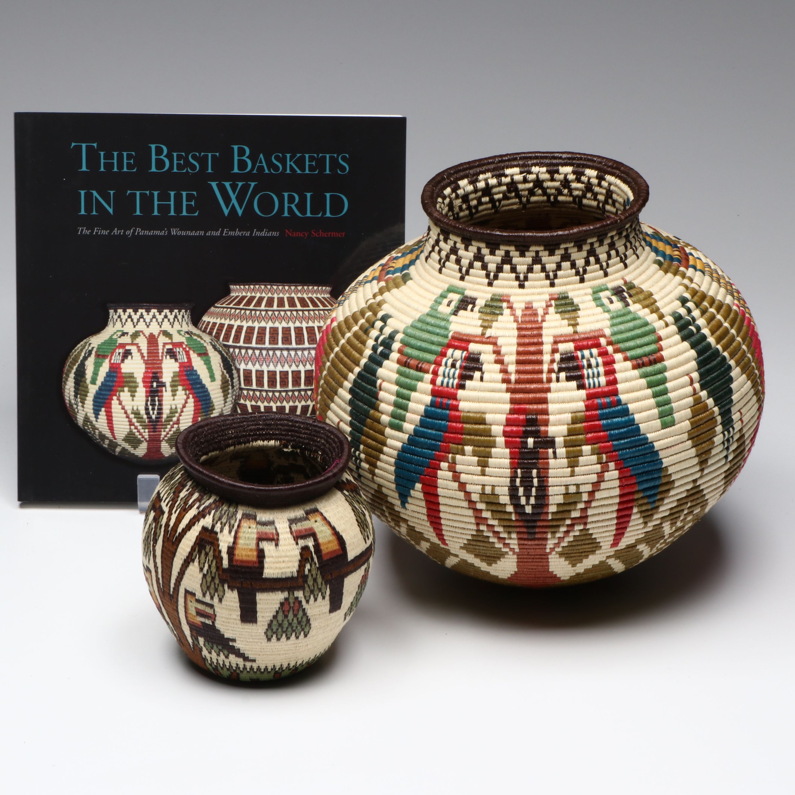 Darien Rainforest Emberá-Wounaan Polychrome Baskets Depicting Tropical Birds