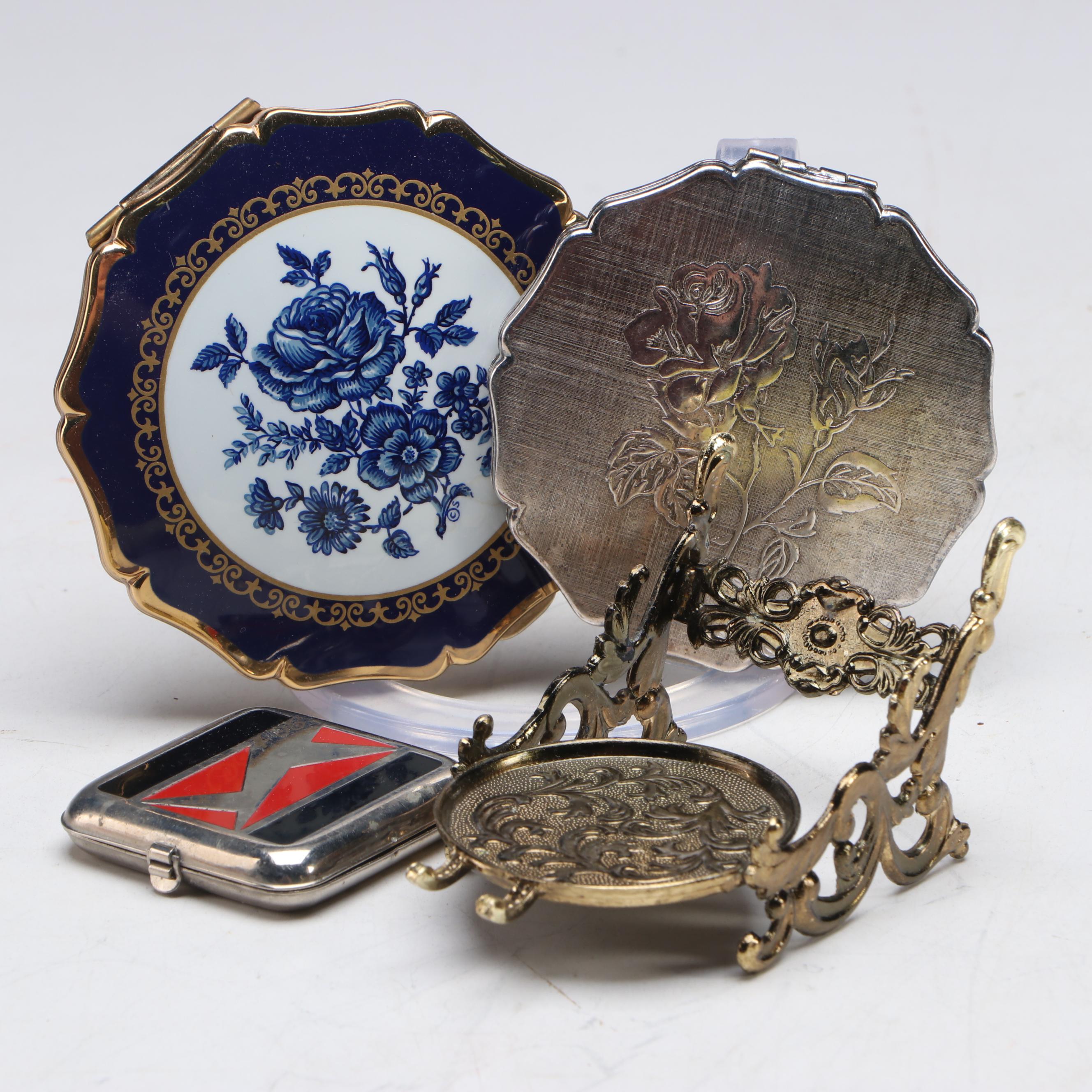 Stratton Metal and Enamel Powder Compacts with Other Stand and Compact