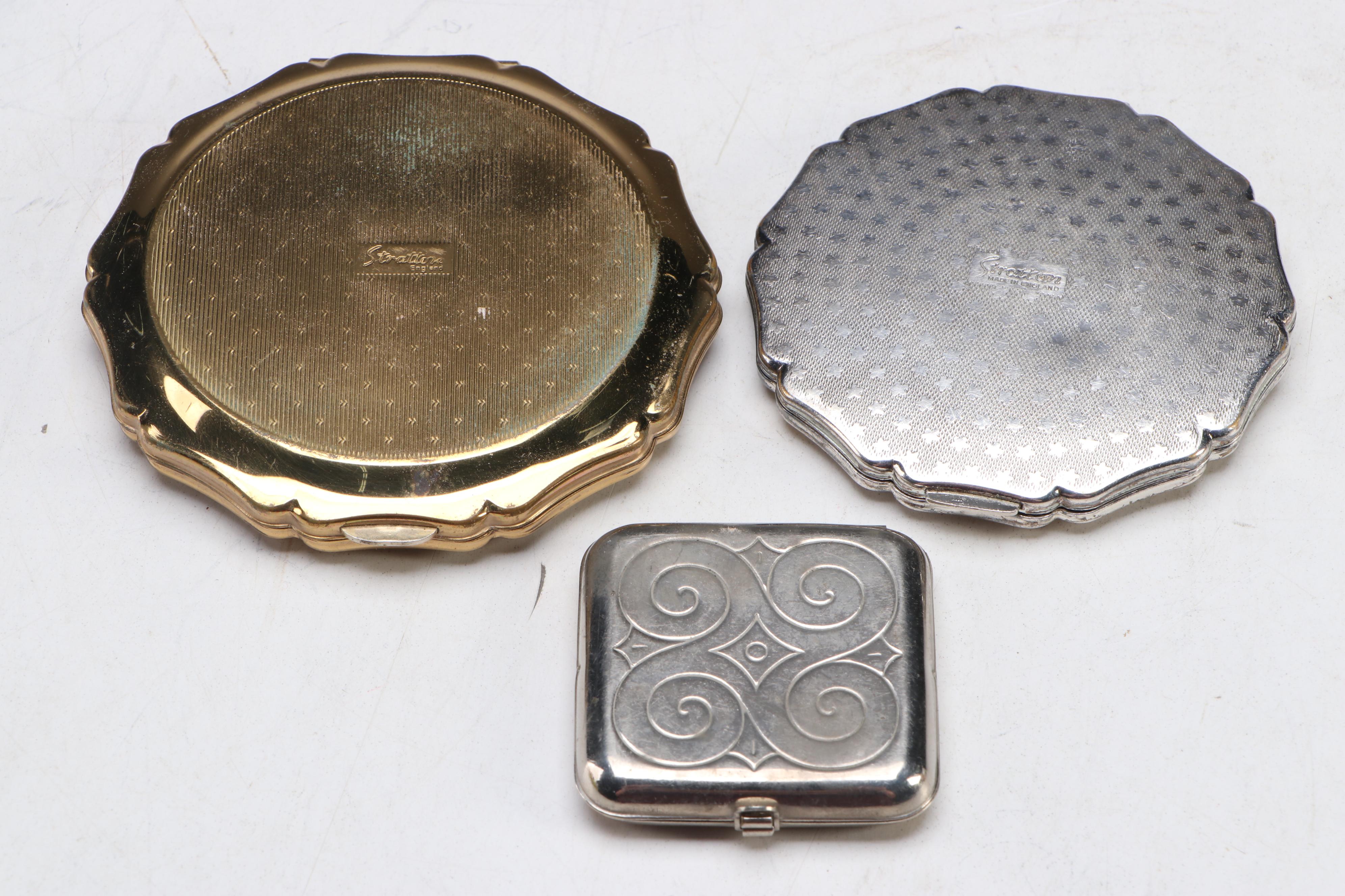 Stratton Metal and Enamel Powder Compacts with Other Stand and Compact