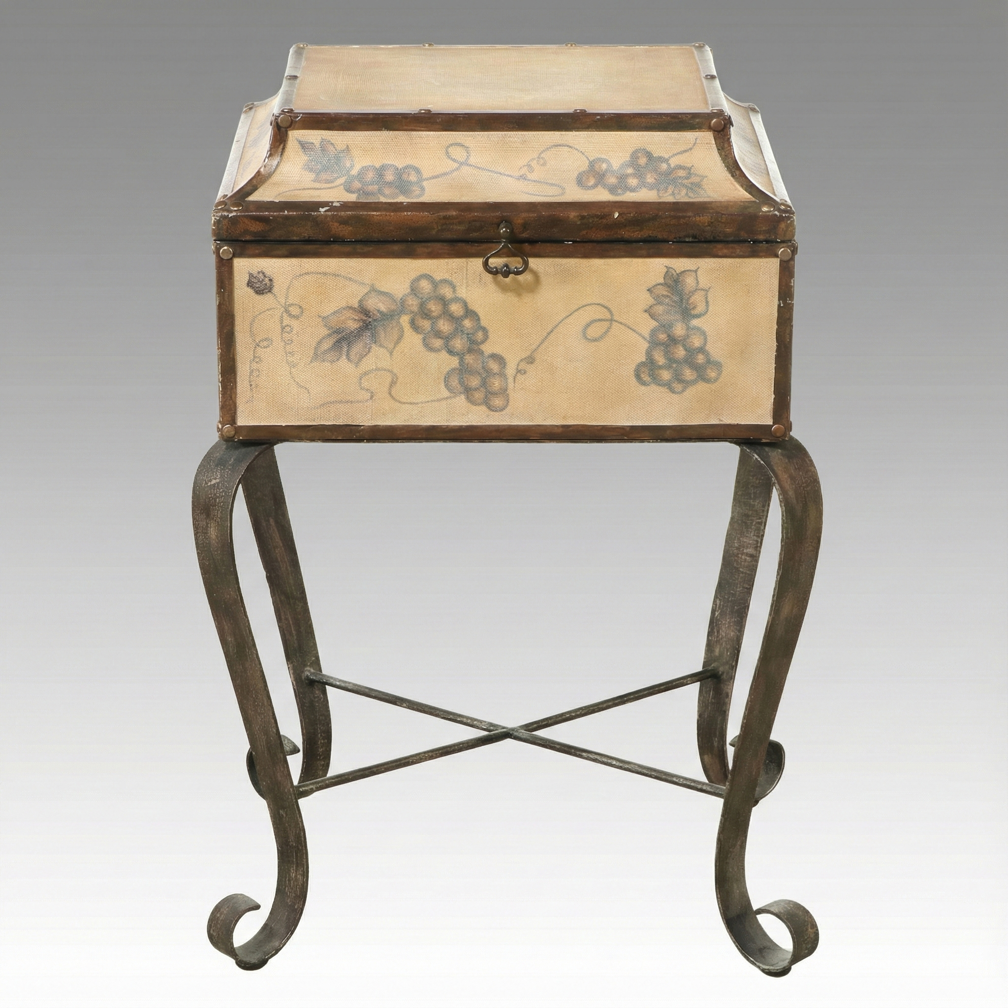 Painted Canvas Chest on Wrought Iron Frame