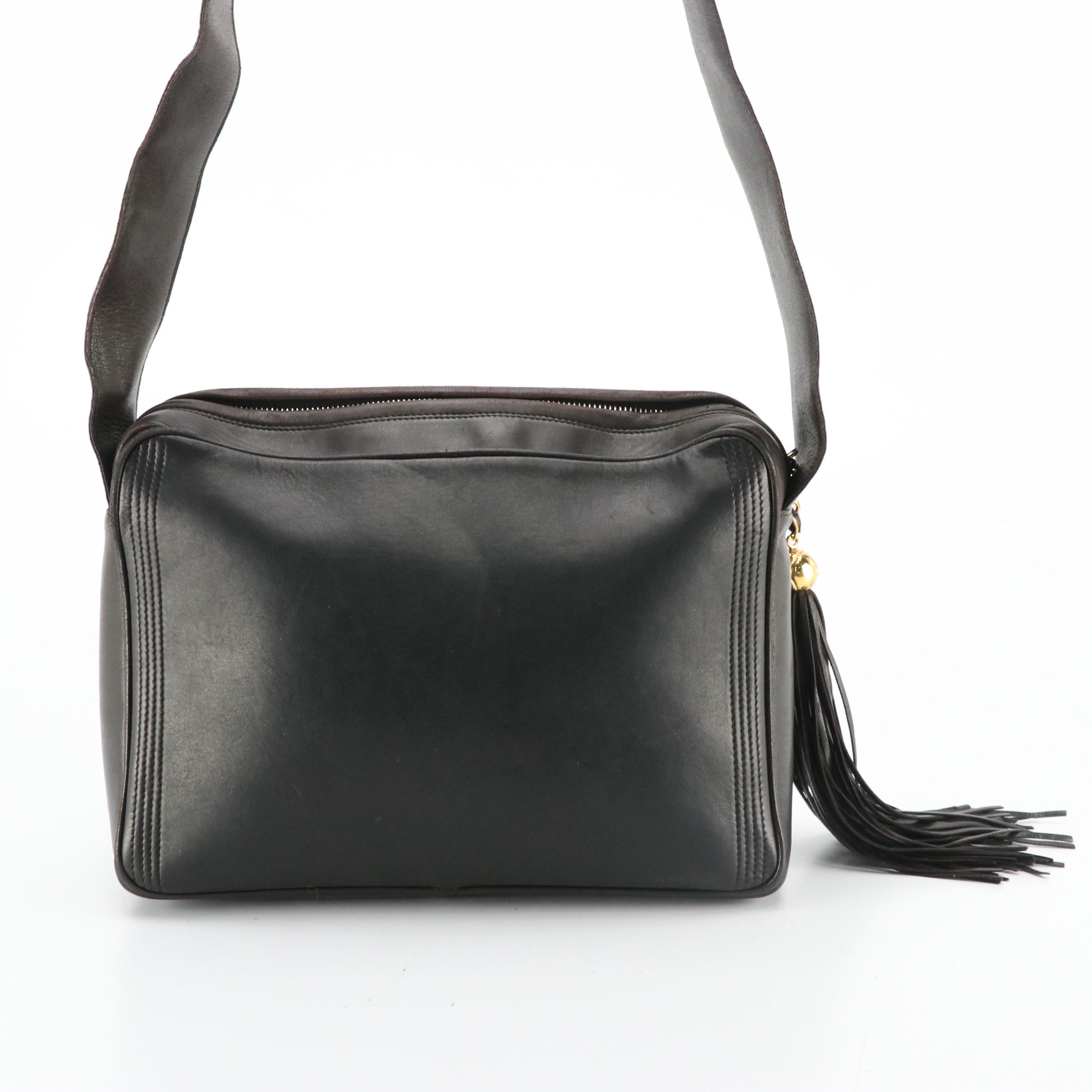 Chanel CC Stitched Flap Tassel Zip Shoulder Bag in Black Lambskin Leather