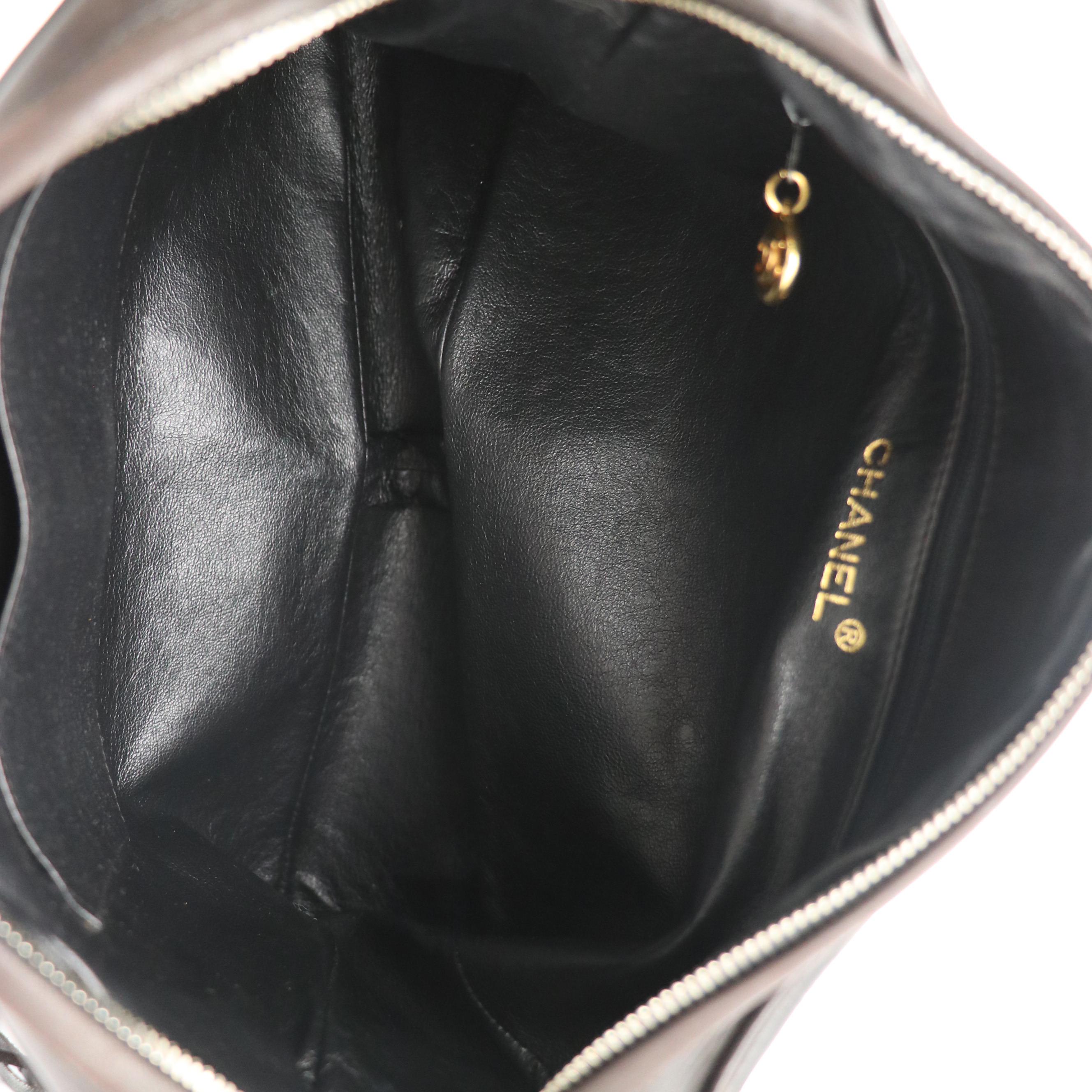 Chanel CC Stitched Flap Tassel Zip Shoulder Bag in Black Lambskin Leather