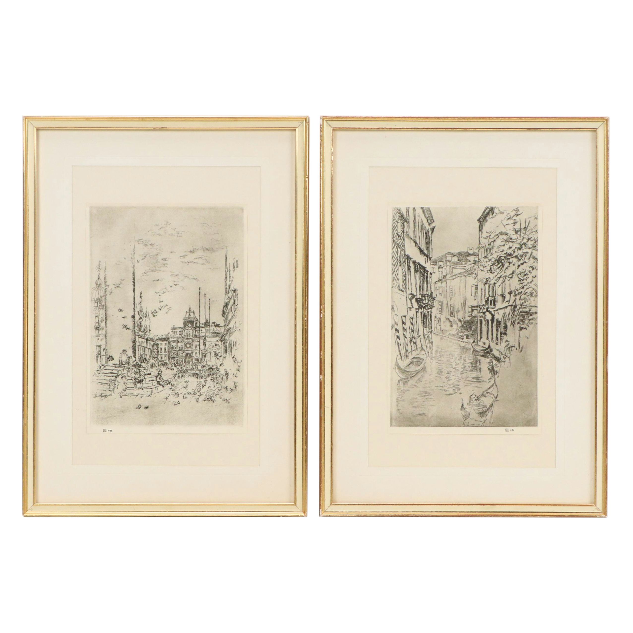 After James Abbott McNeill Whistler Rotogravures "Quiet Canal" & "The Piazzetta"