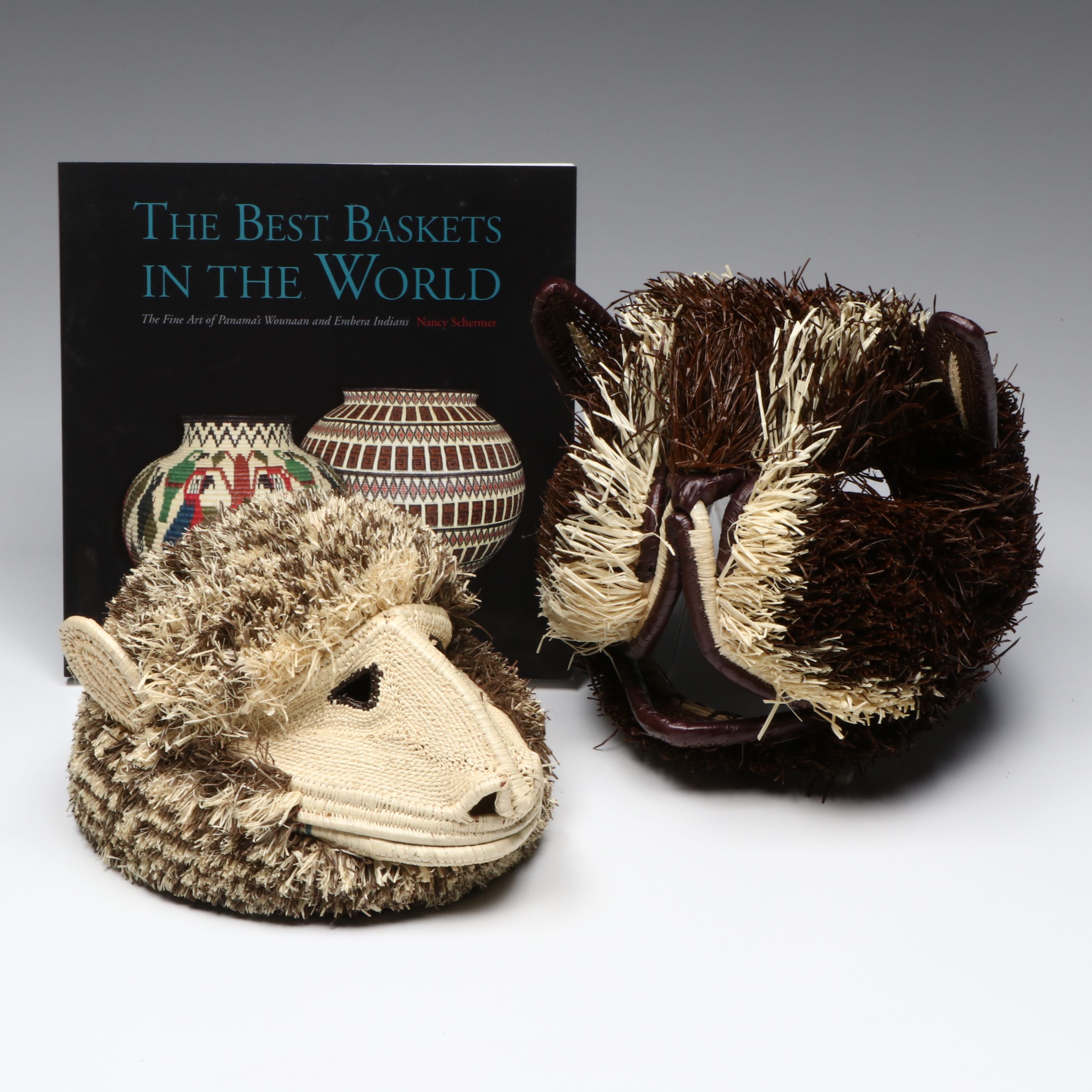 Panamanian Emberá-Wounaan Chunga Fiber Sheep and Porcupine Basketry Masks