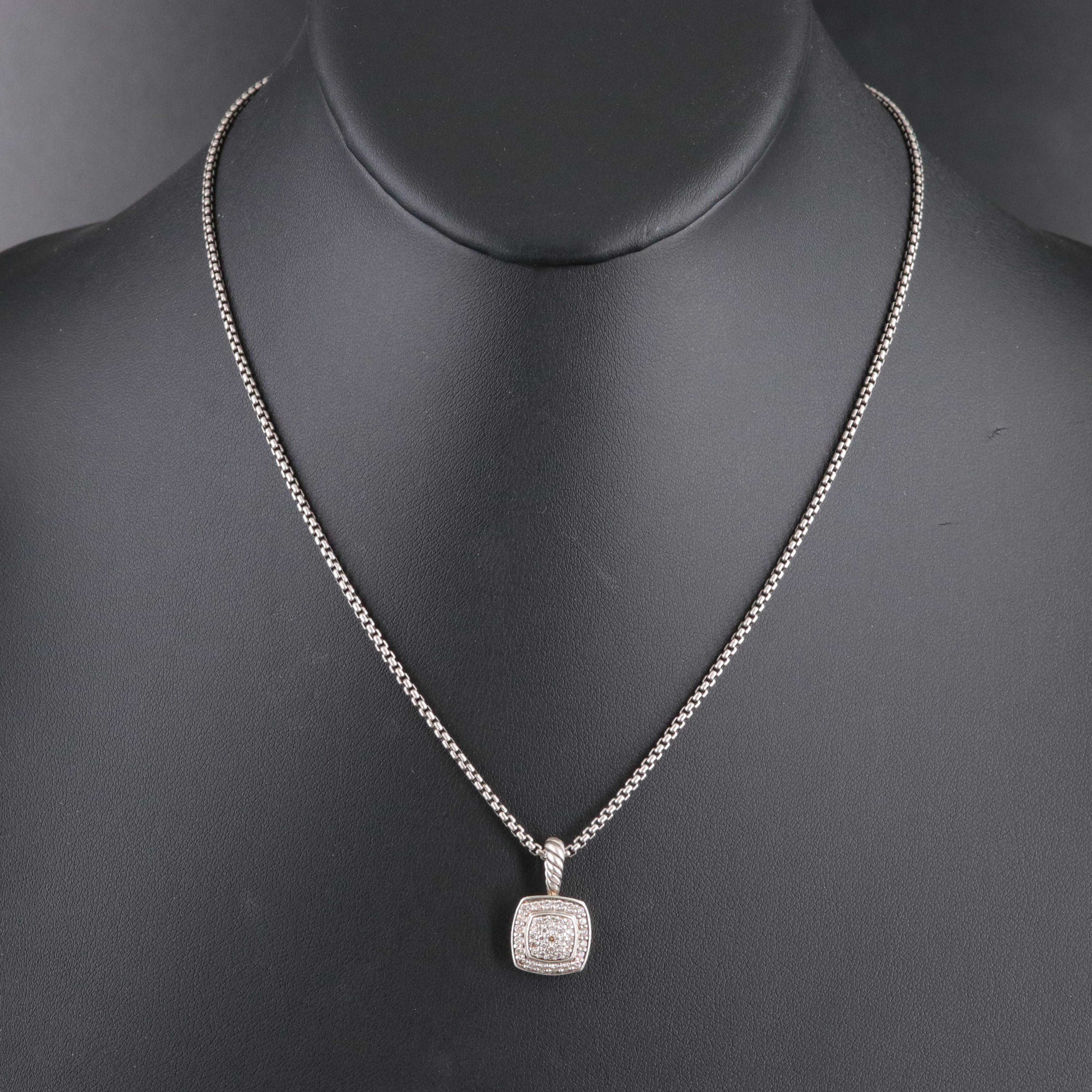 David Yurman Sterling Diamond Pendant Necklace and Black Onyx Cable Wrap Ring