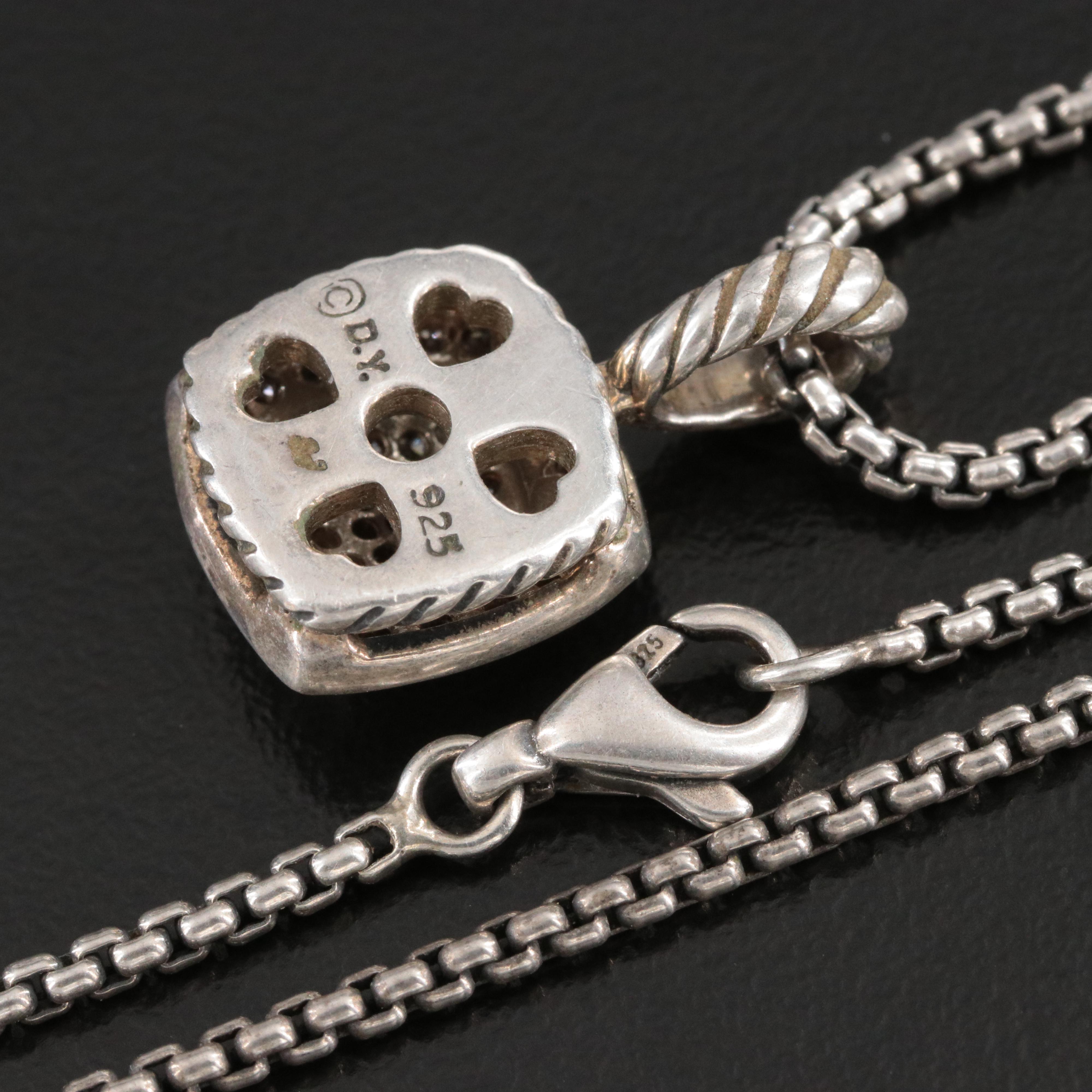 David Yurman Sterling Diamond Pendant Necklace and Black Onyx Cable Wrap Ring