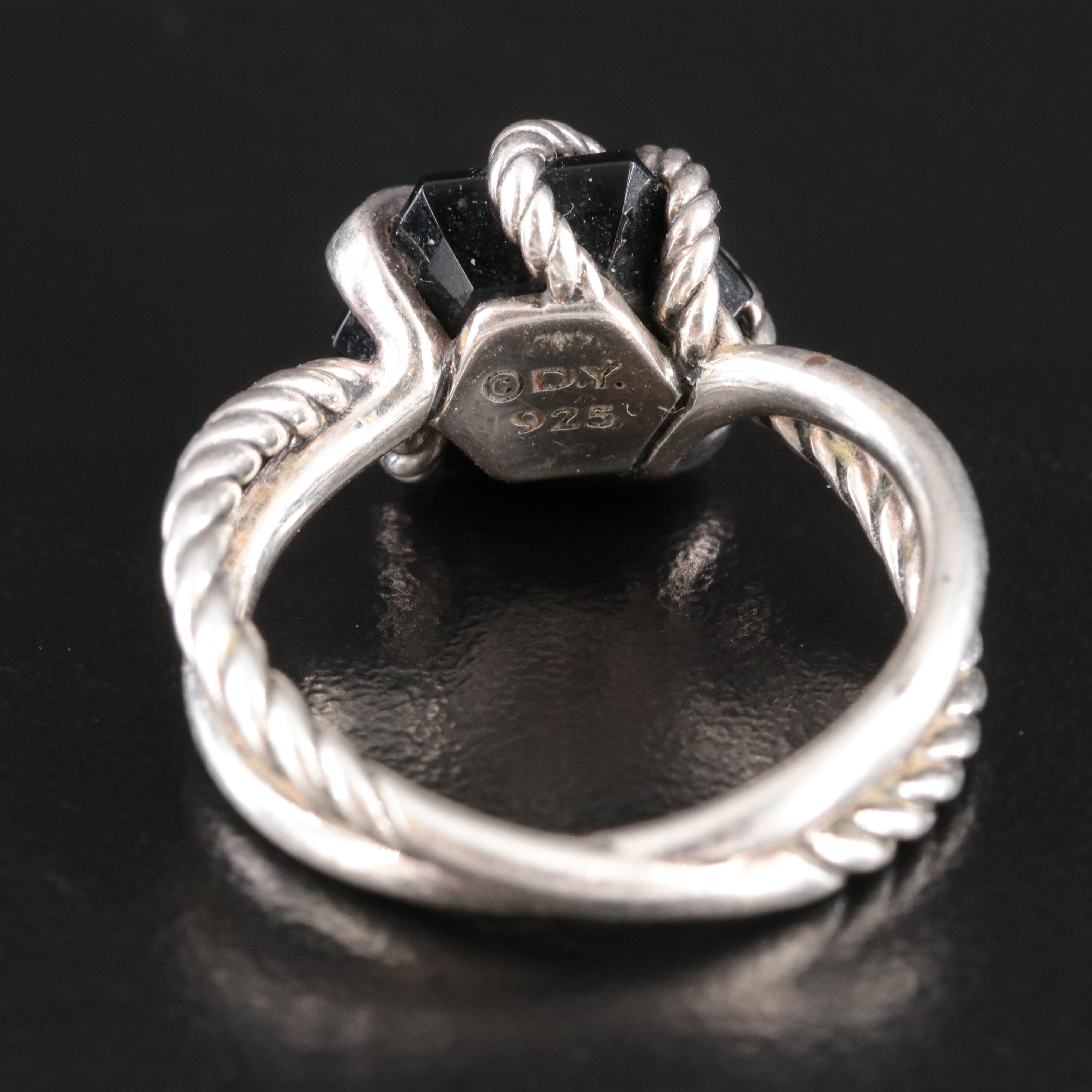 David Yurman Sterling Diamond Pendant Necklace and Black Onyx Cable Wrap Ring