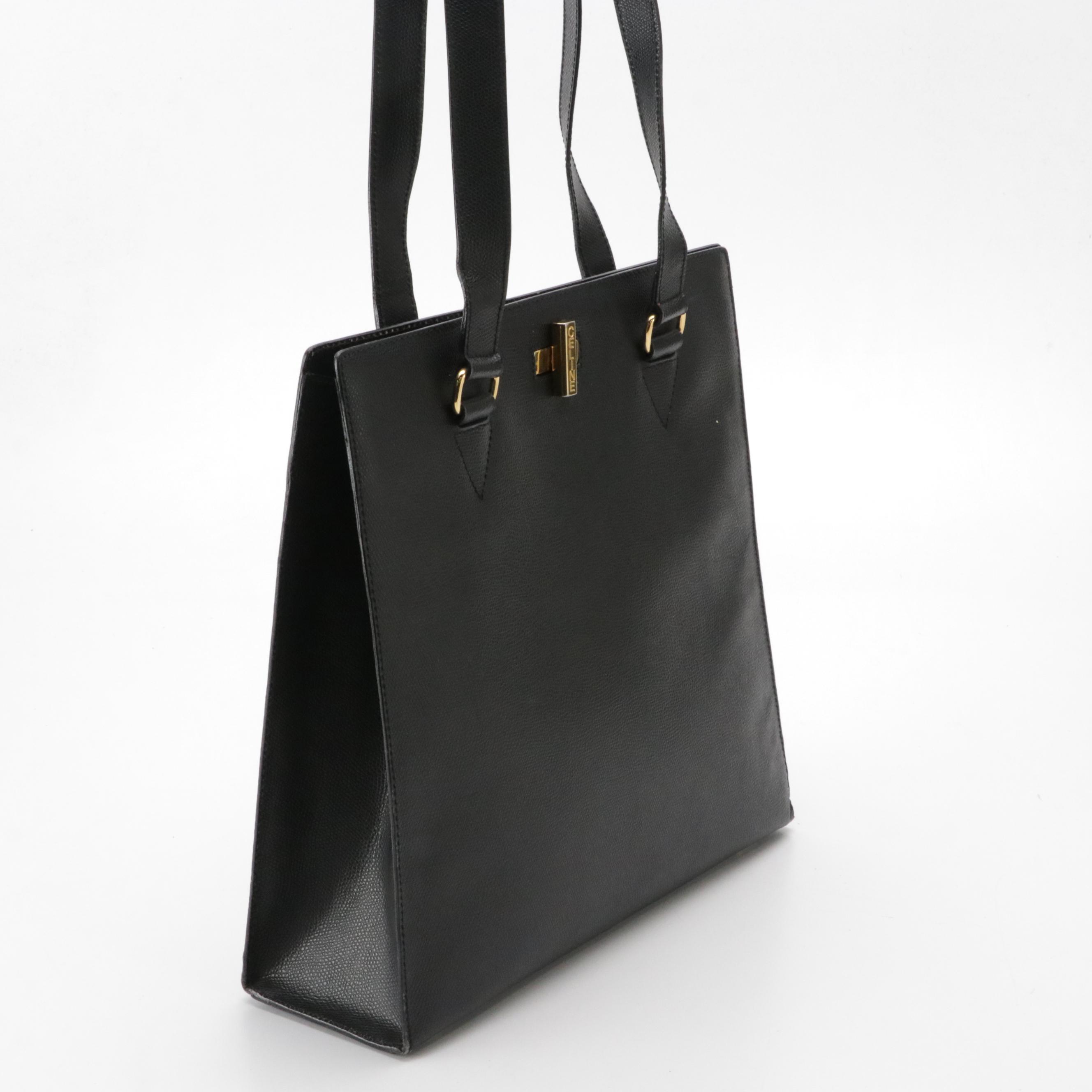 Celine Black Grain Textured Leather Shoulder Tote