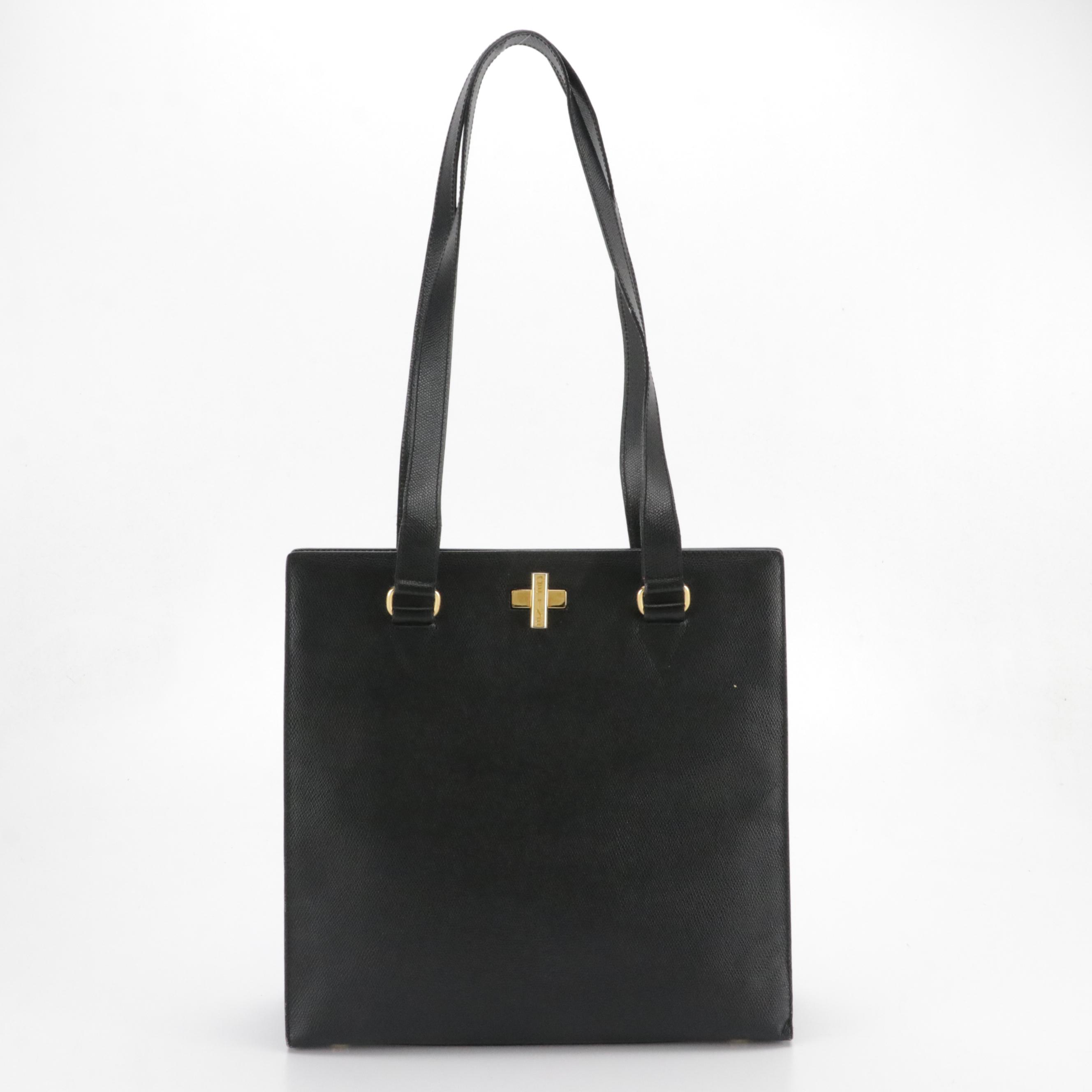 Celine Black Grain Textured Leather Shoulder Tote