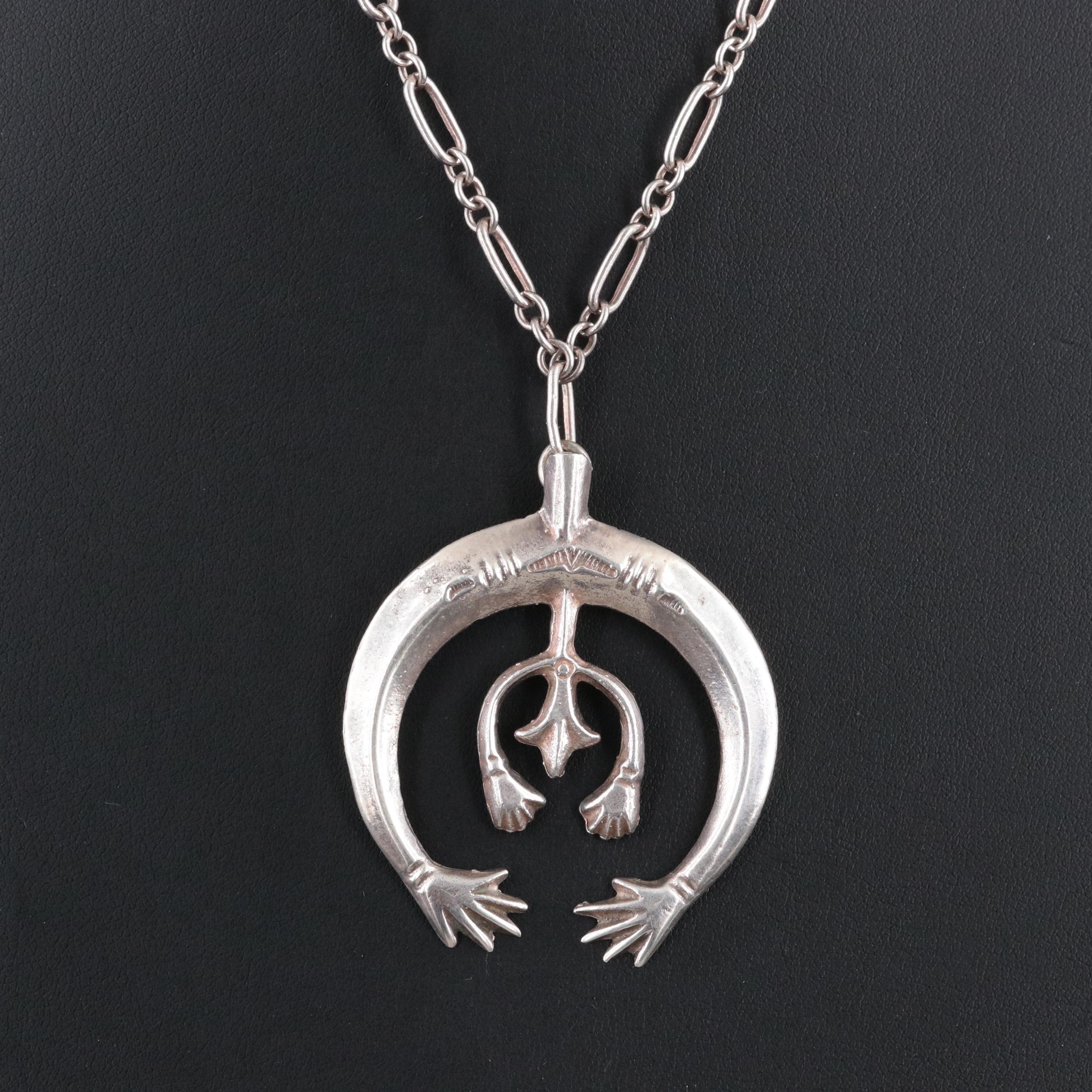 Southwestern Sterling Sand Cast Naja Necklace