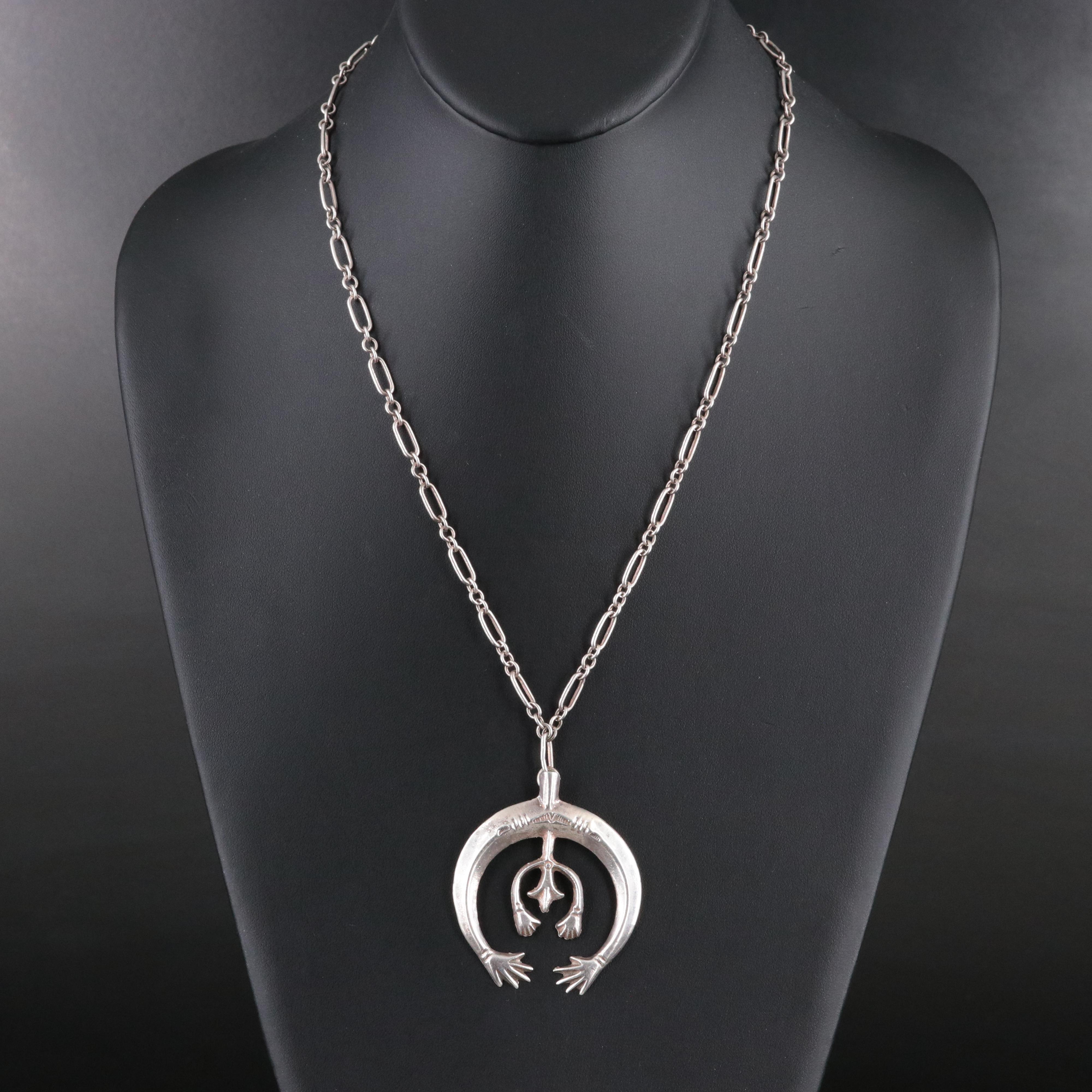 Southwestern Sterling Sand Cast Naja Necklace