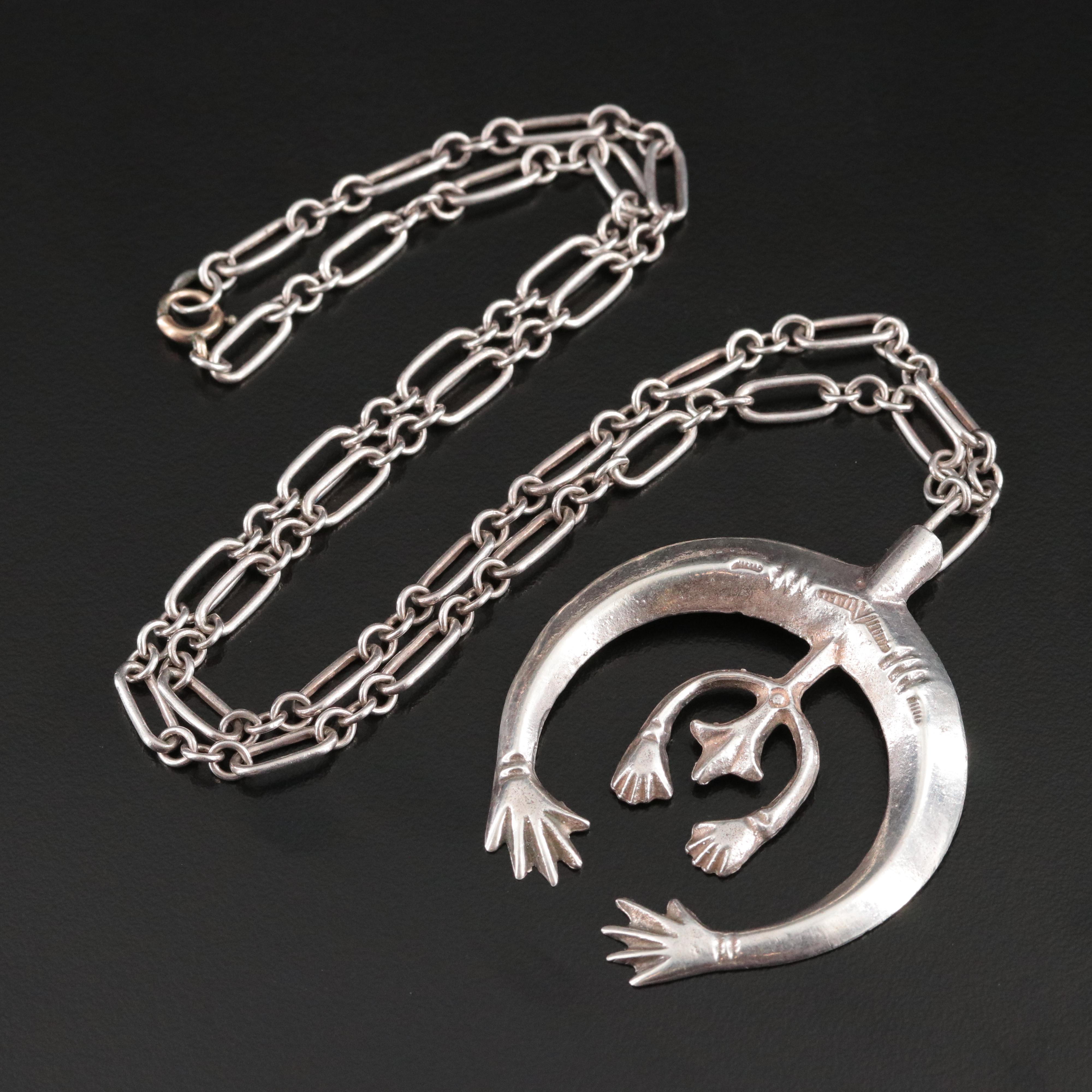 Southwestern Sterling Sand Cast Naja Necklace