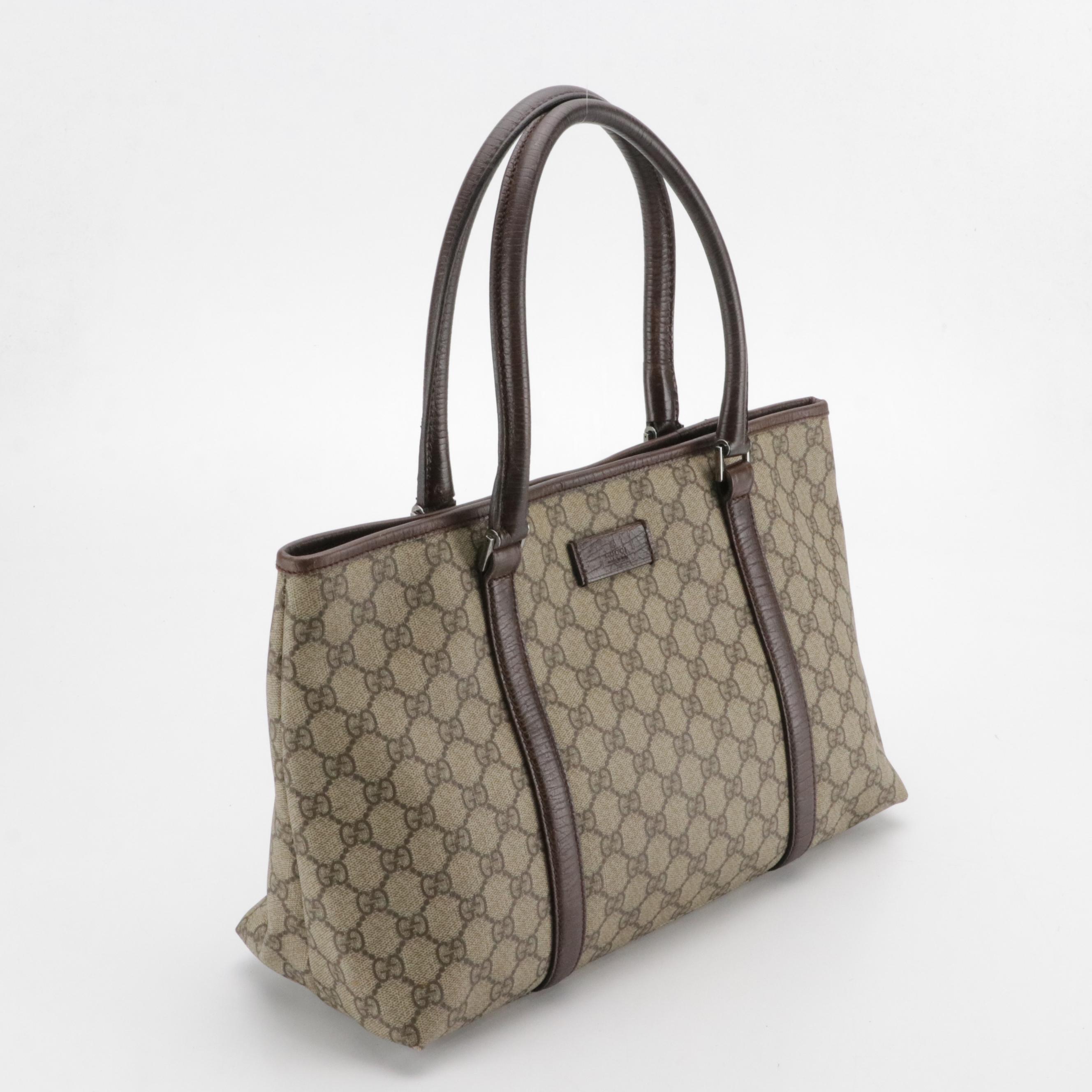 Gucci Zip Tote in GG Supreme Canvas and Brown Leather