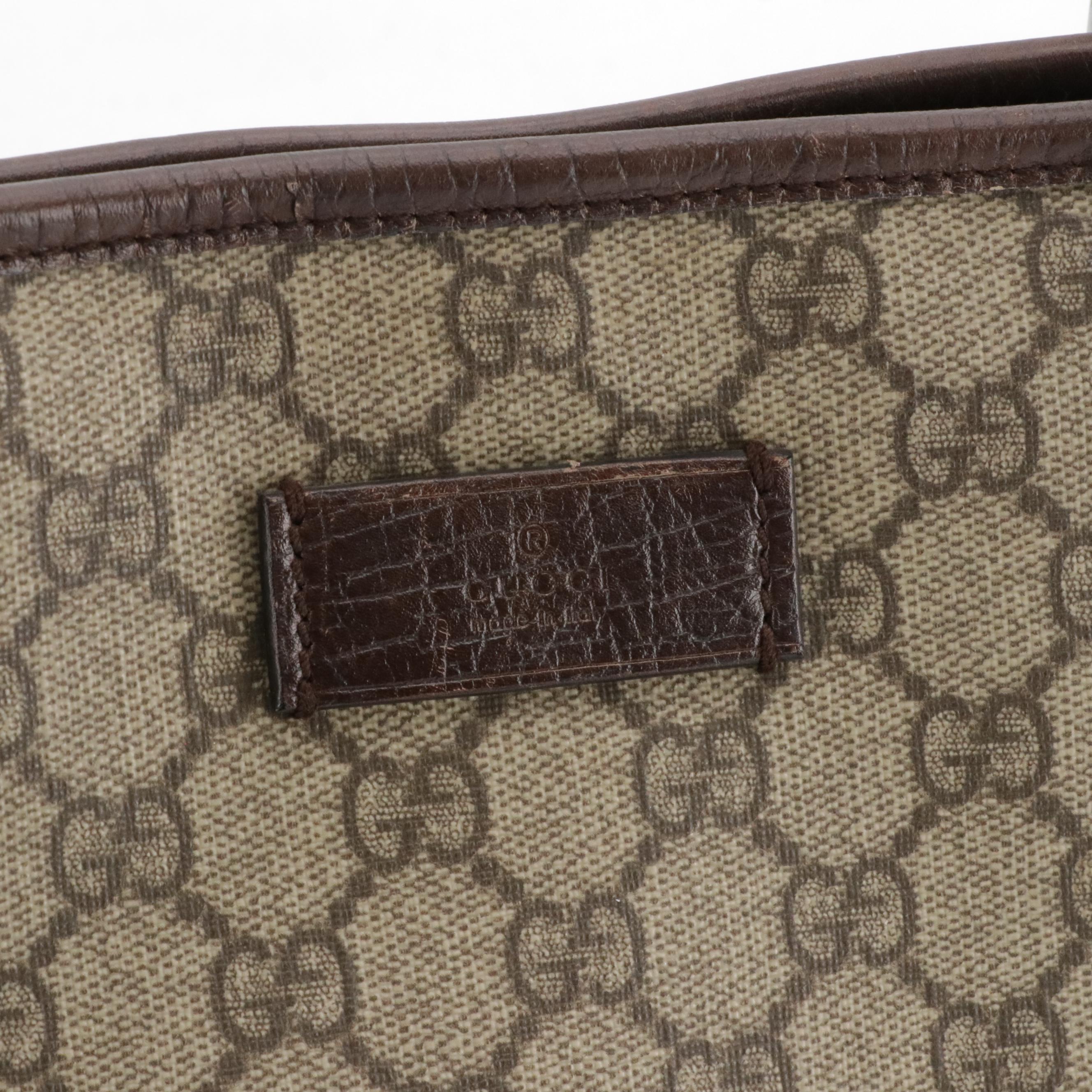 Gucci Zip Tote in GG Supreme Canvas and Brown Leather