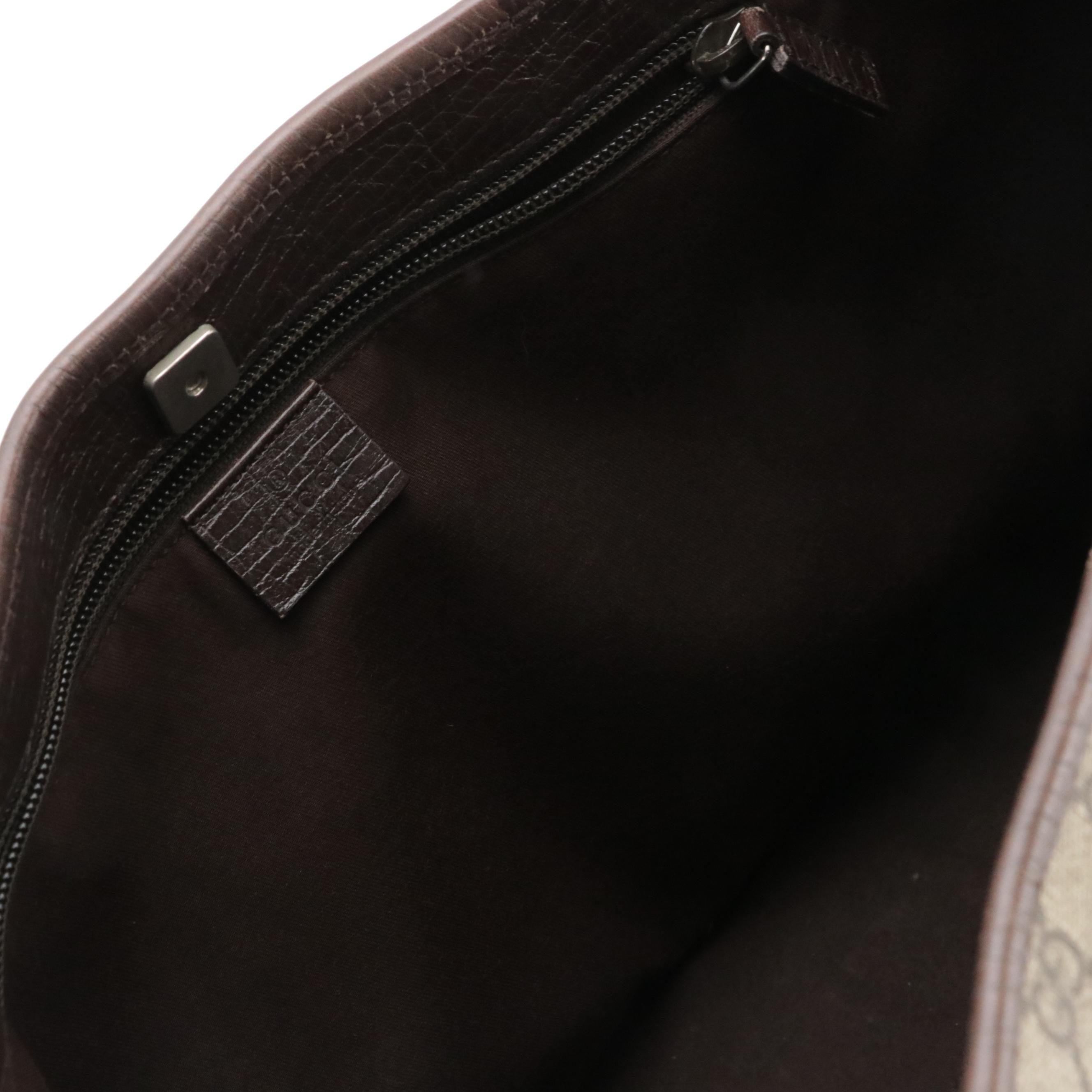 Gucci Zip Tote in GG Supreme Canvas and Brown Leather