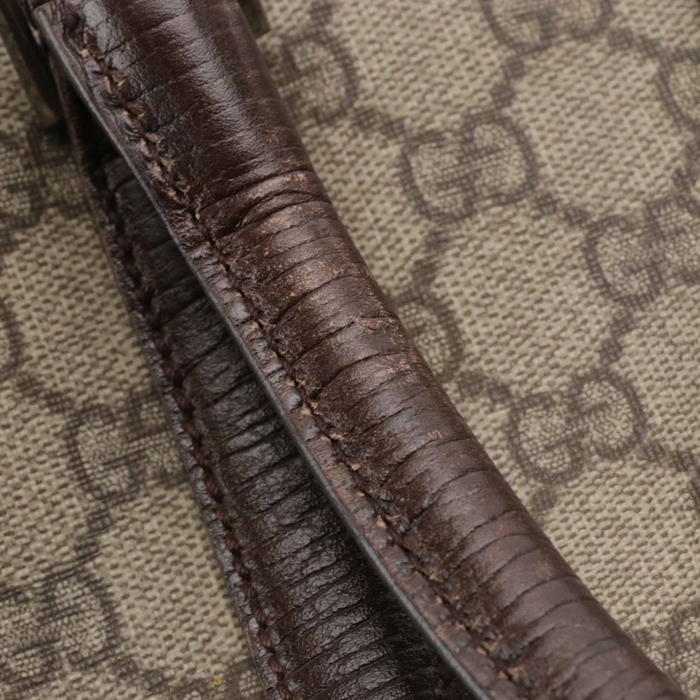 Gucci Zip Tote in GG Supreme Canvas and Brown Leather