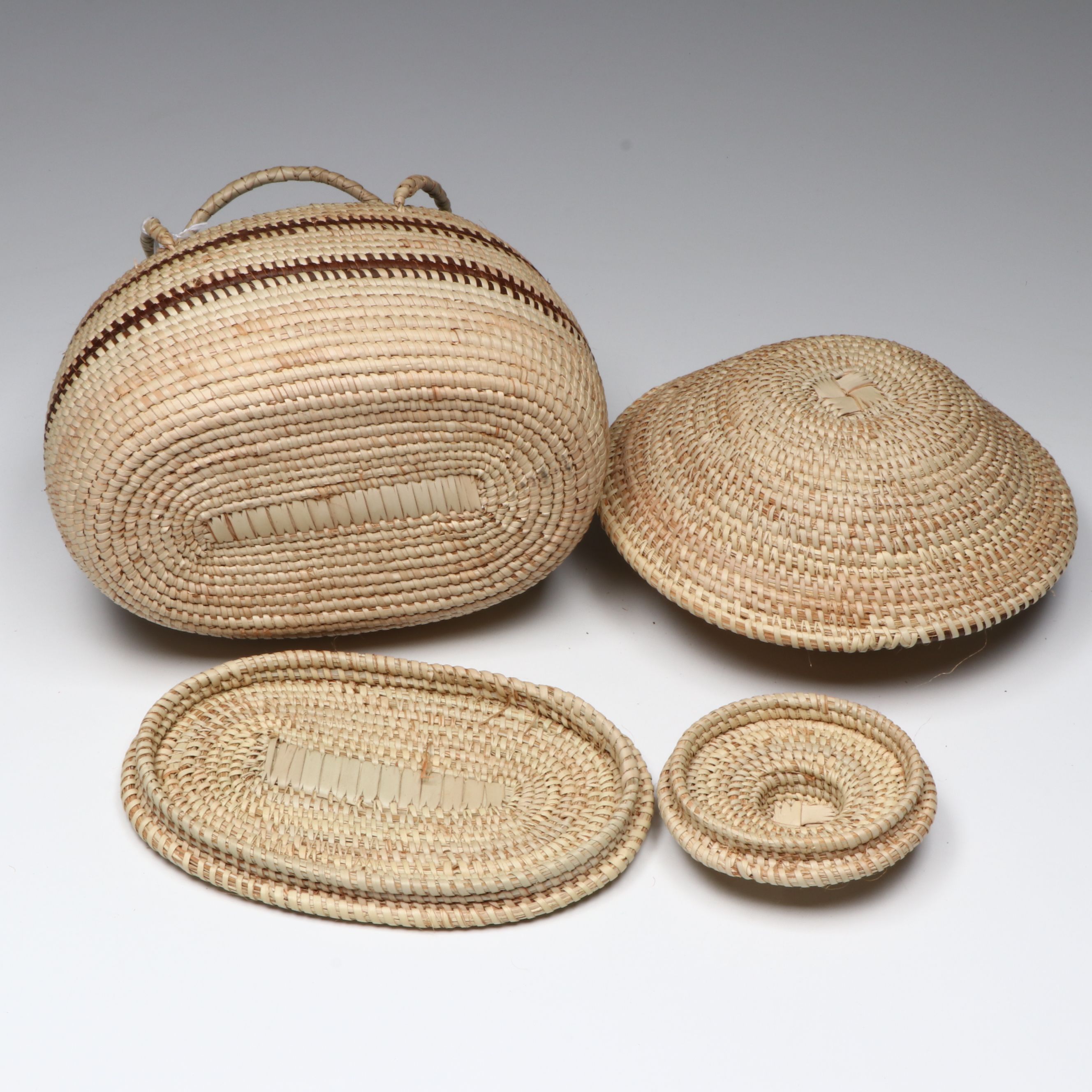 Northern Namibia Ovambo Peoples Woven Plant Fiber Purse and Lidded Basket