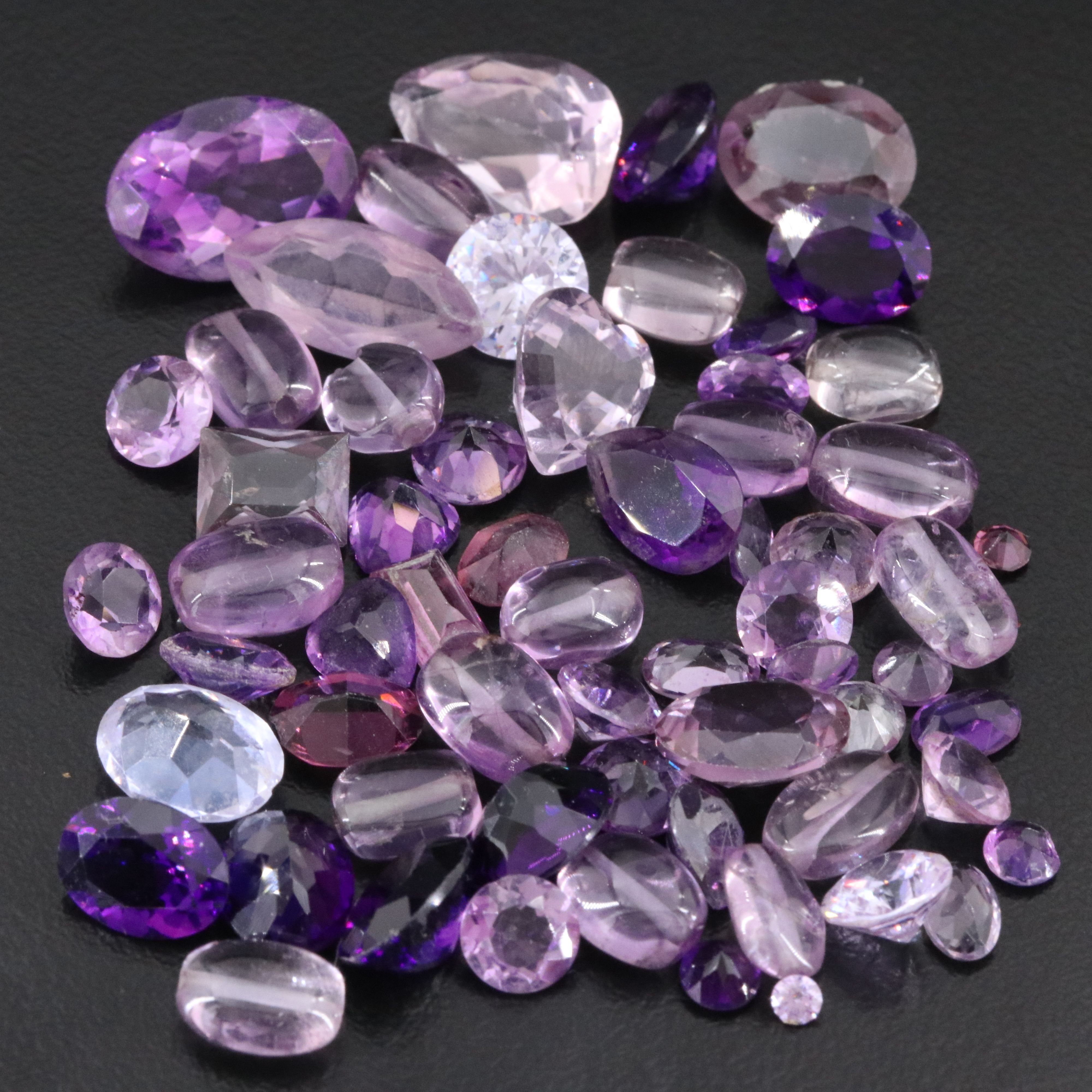 Loose 86.81 CTW Gemstones Featuring Amethyst, CZ and Glass
