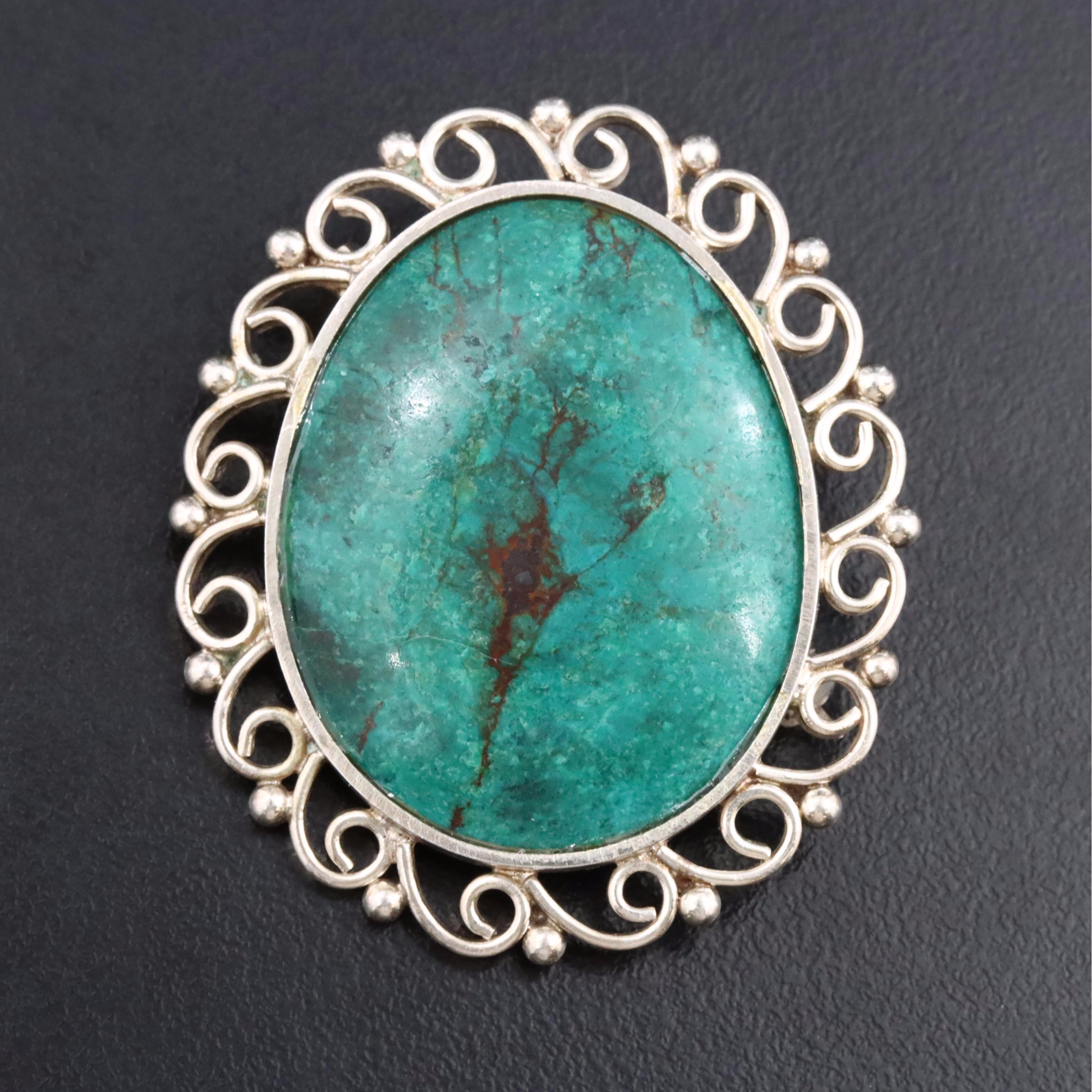 Sterling Chrysacolla Brooch