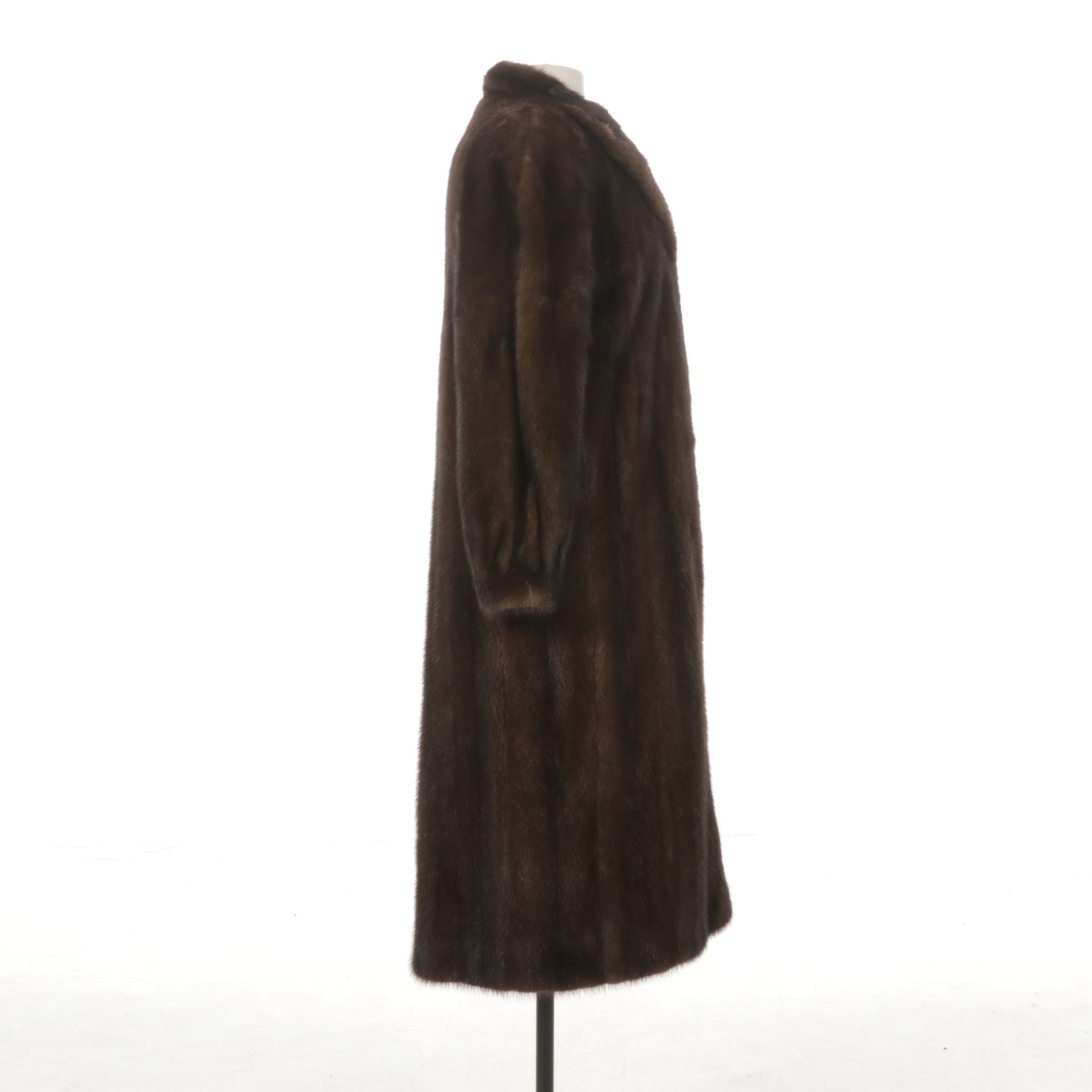 Mahogany Mink Fur Long Coat with Bracelet Cuffs