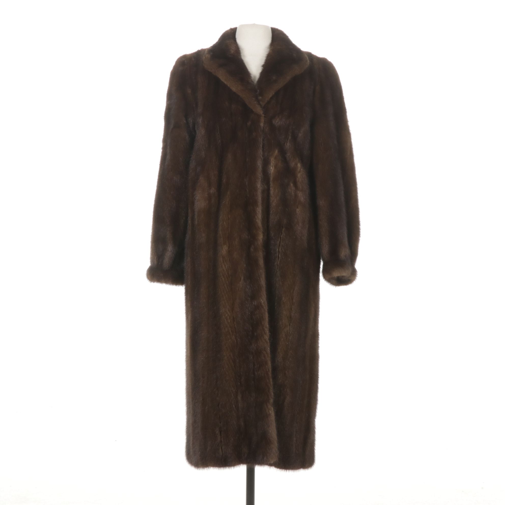 Mahogany Mink Fur Long Coat with Bracelet Cuffs