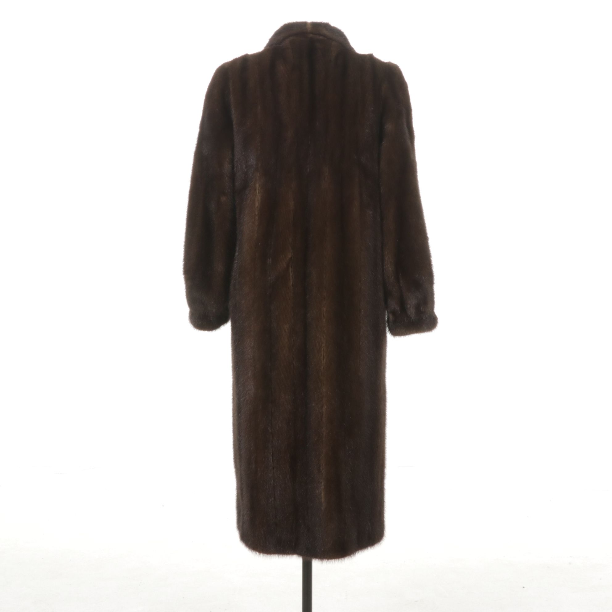 Mahogany Mink Fur Long Coat with Bracelet Cuffs