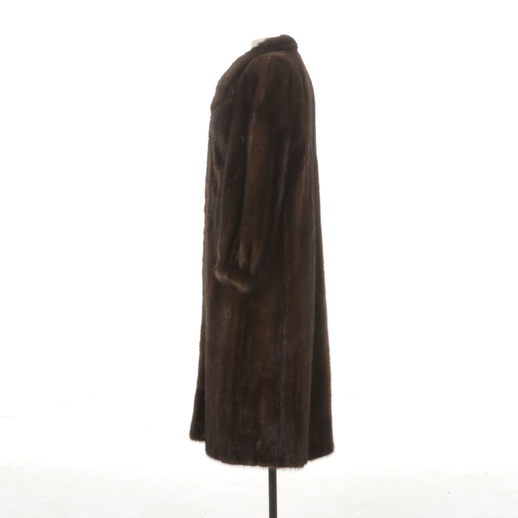 Mahogany Mink Fur Long Coat with Bracelet Cuffs