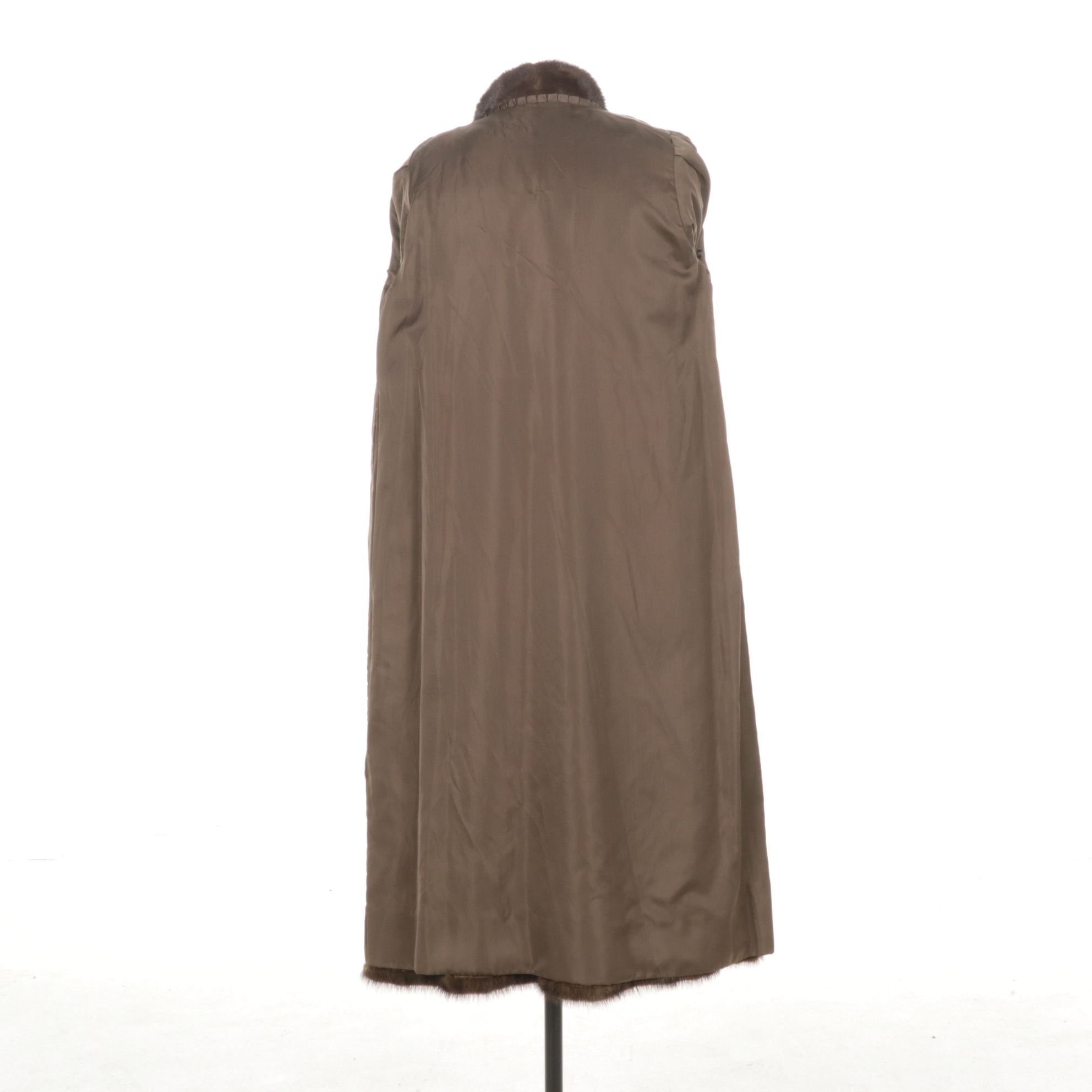 Mahogany Mink Fur Long Coat with Bracelet Cuffs