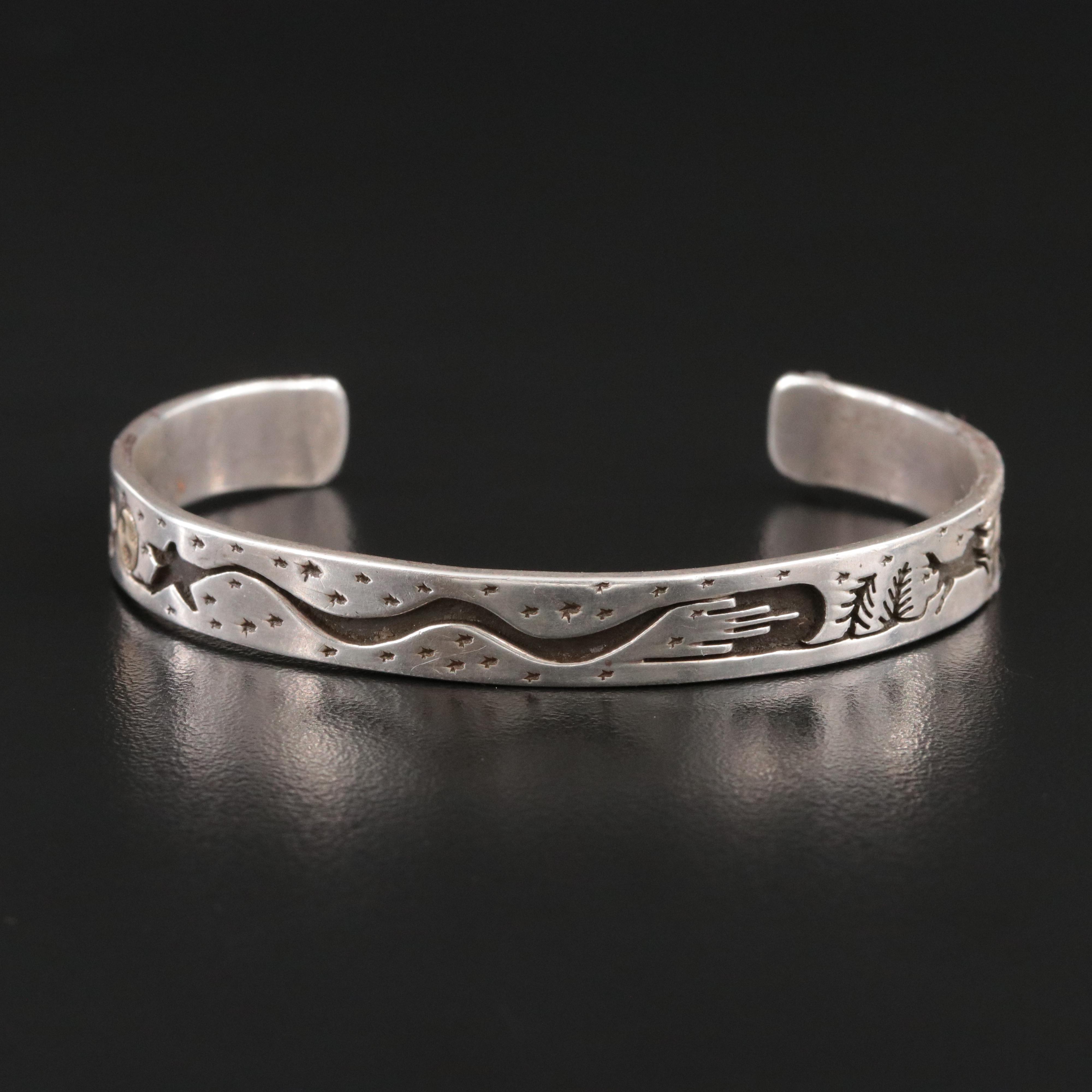 Vidal Aragon Santo Domingo Pueblo Sterling Overlay Cuff