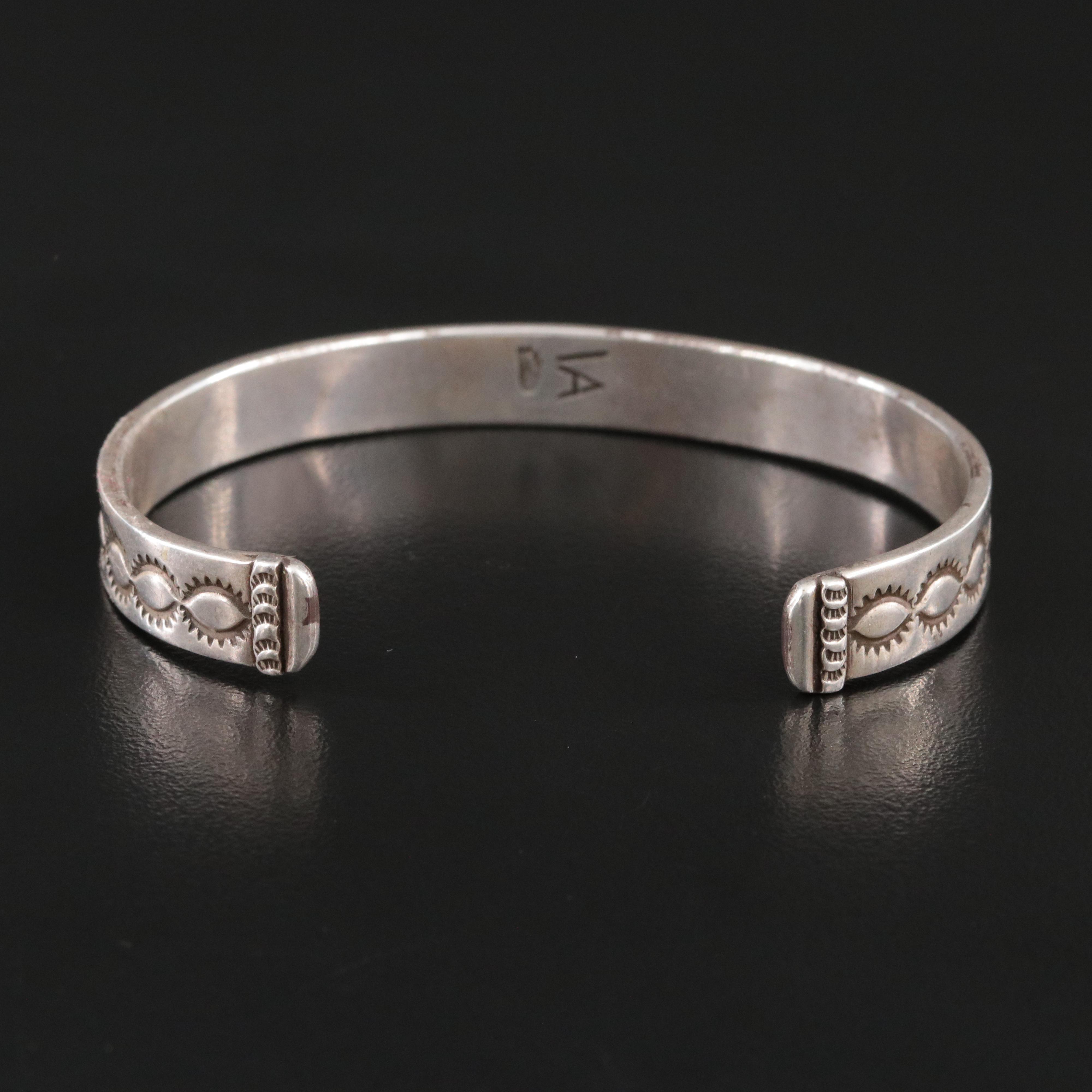 Vidal Aragon Santo Domingo Pueblo Sterling Overlay Cuff
