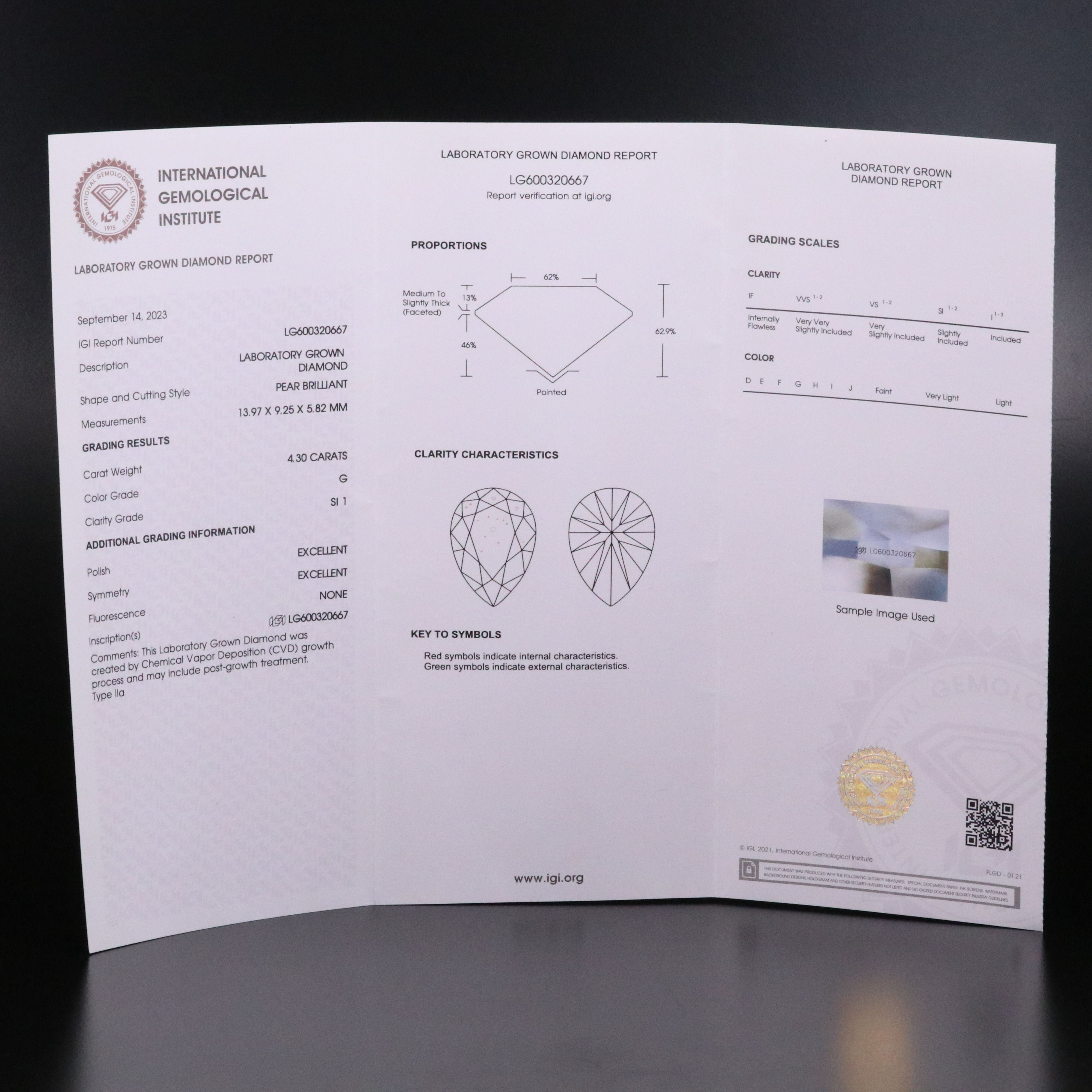 Loose 4.30 CT Lab Grown Diamond with IGI Report
