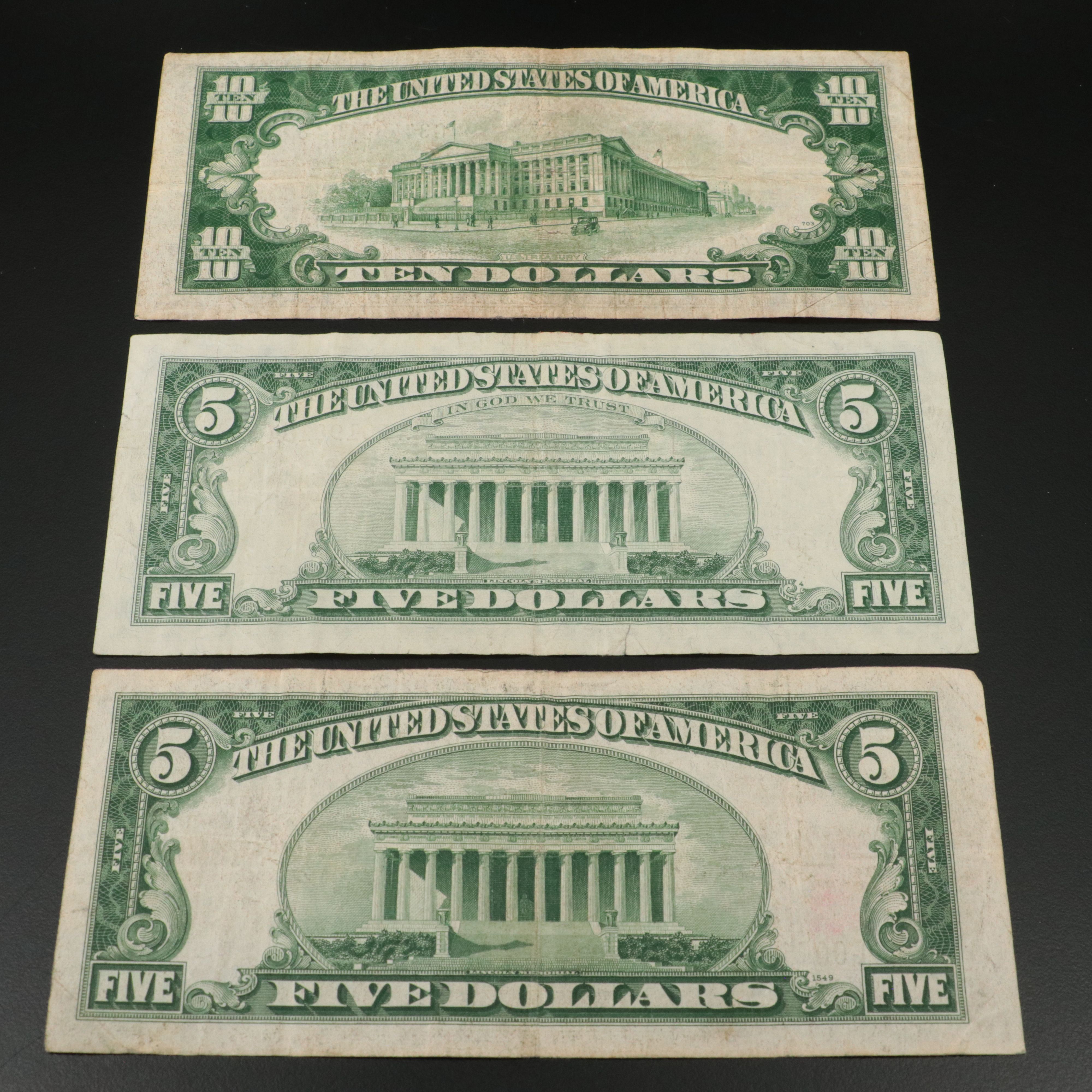 Five Different U.S. Currency Notes