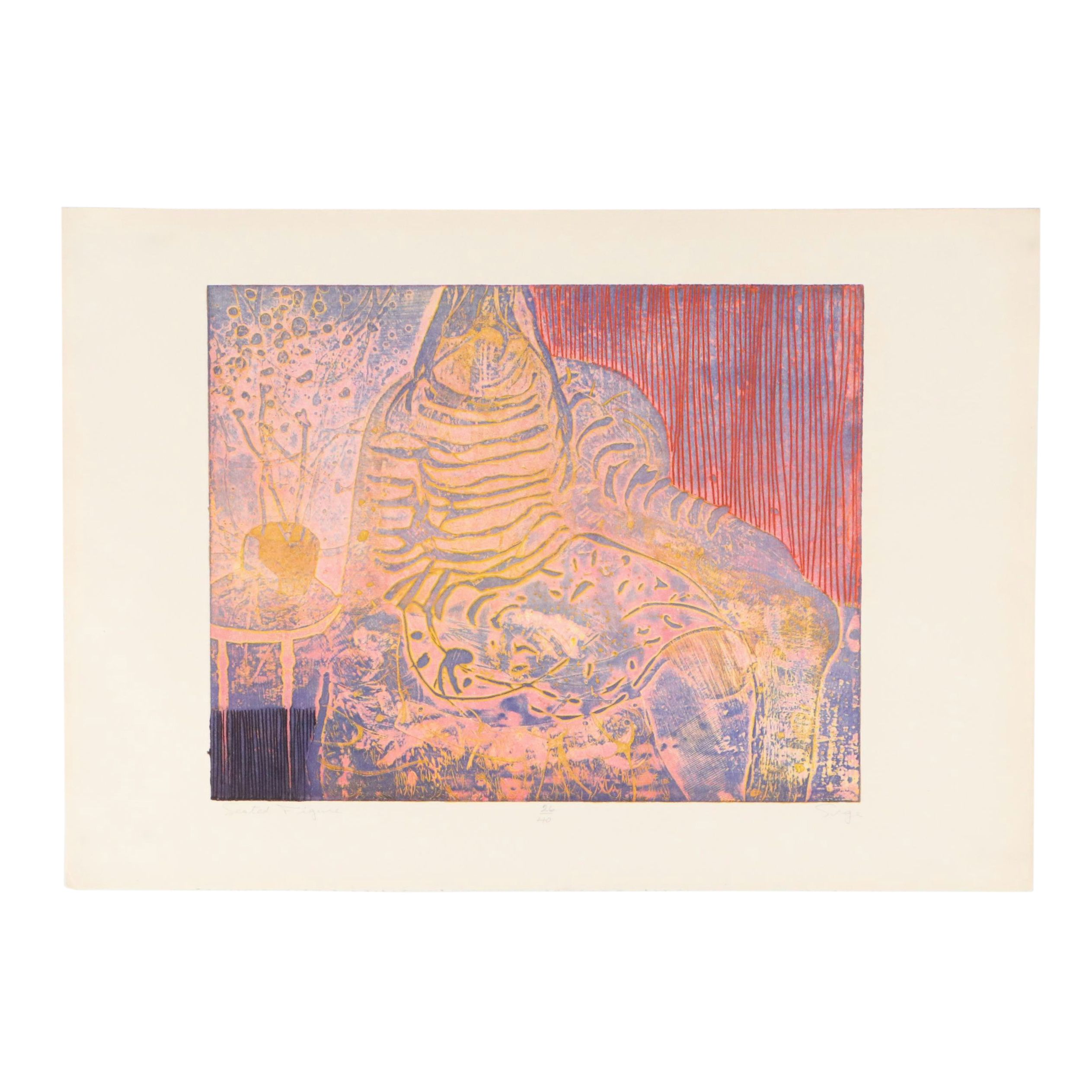 Walter Sorge Color Etching with Aquatint "Seated Figure," 20th Century