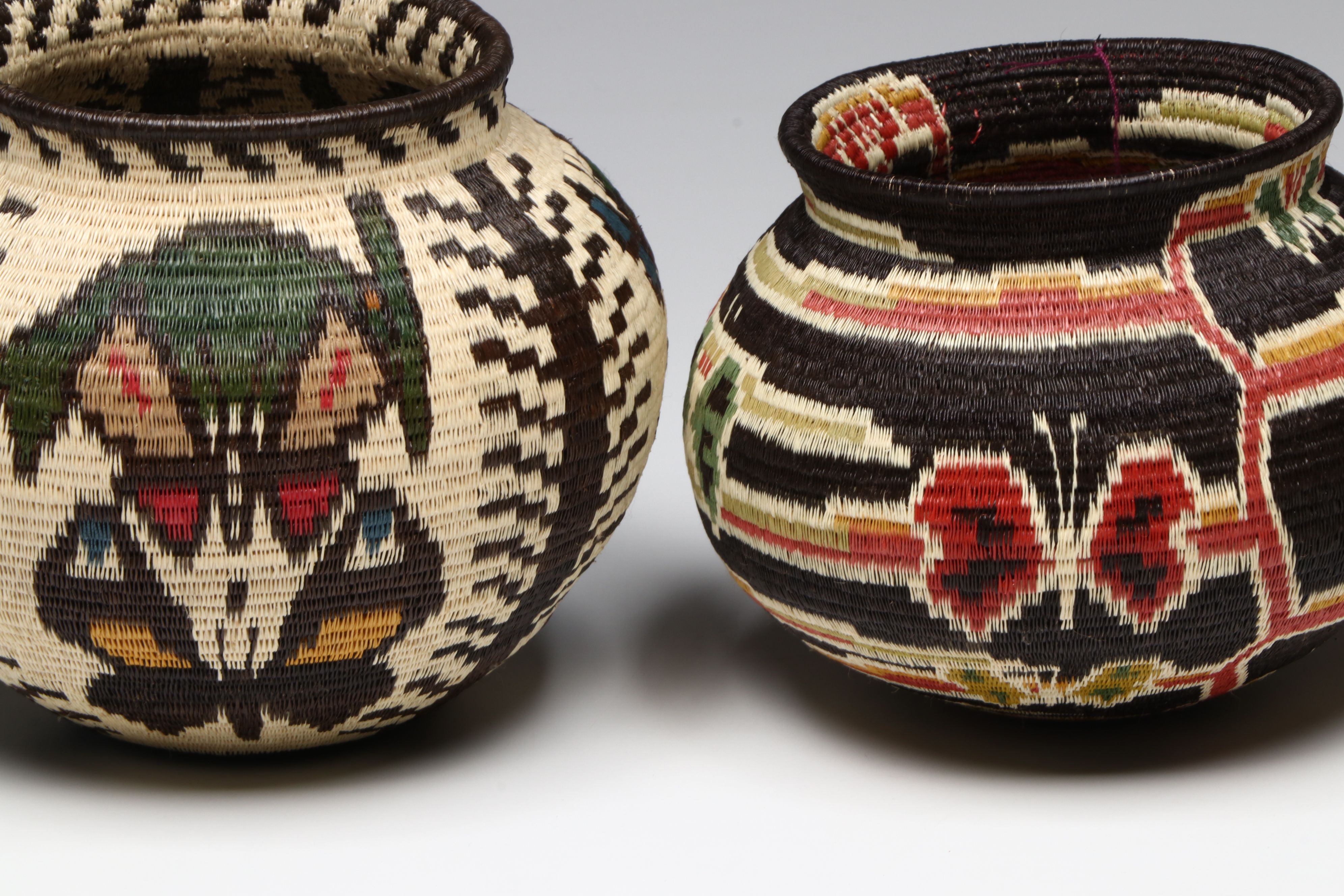 Panamanian Emberá-Wounaan Handwoven Chunga Fiber Baskets Depicting Butterflies
