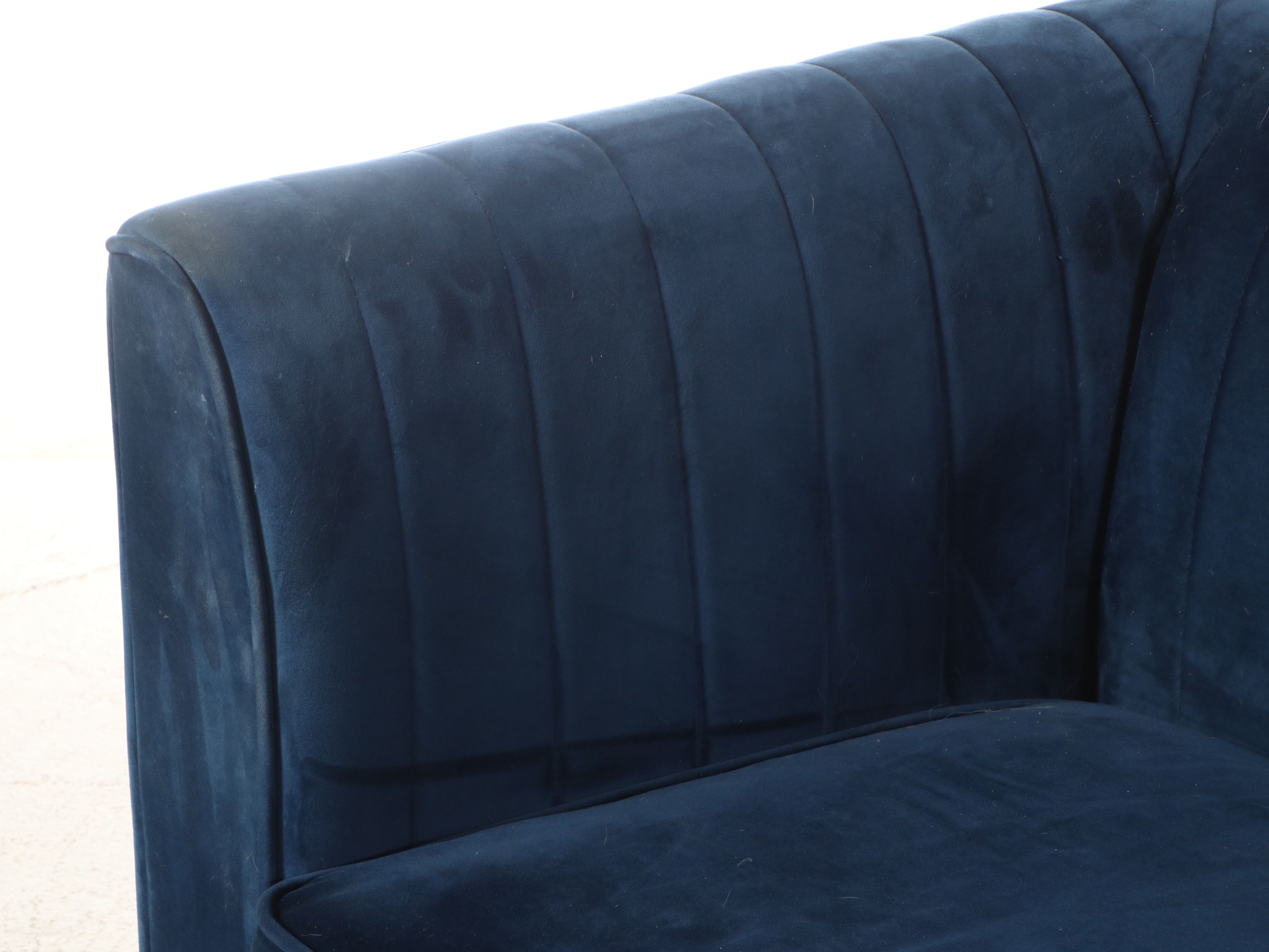 Modernist Style Channel Tufted Blue Velvet Upholstered Sofa