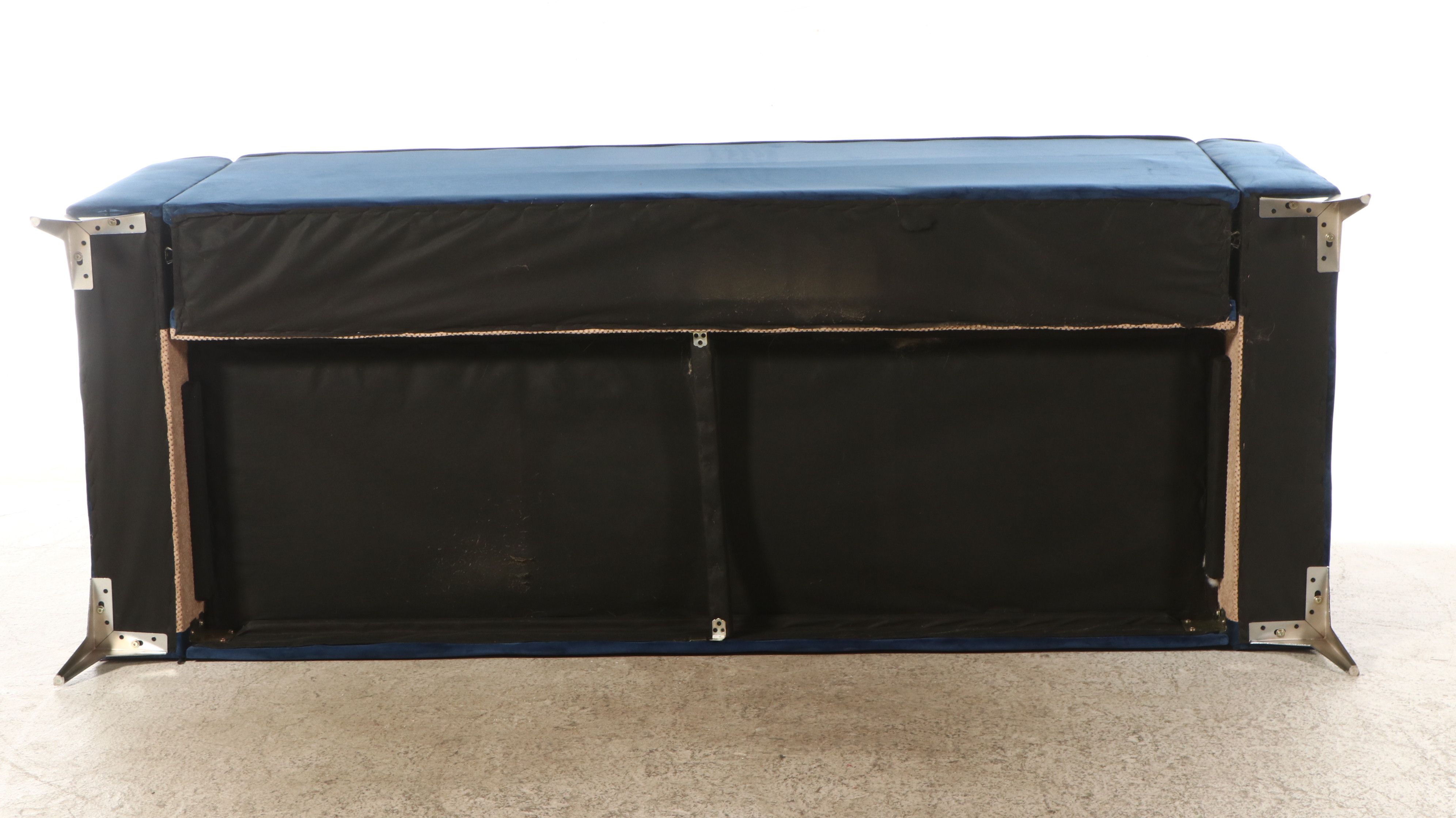 Modernist Style Channel Tufted Blue Velvet Upholstered Sofa