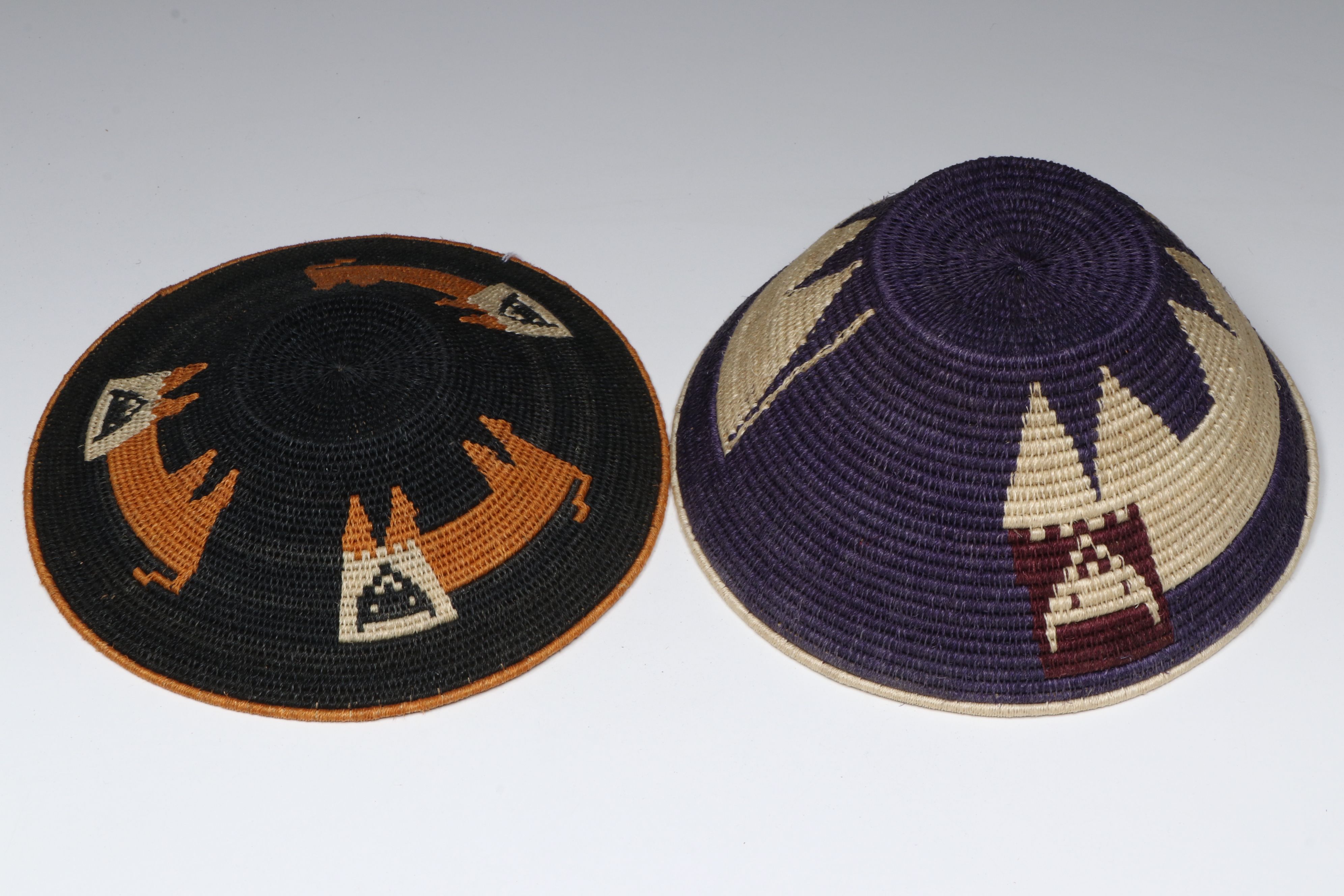 African Eswatini Woven Sisal Fiber Basketry Bowls Depicting Birds and Animals