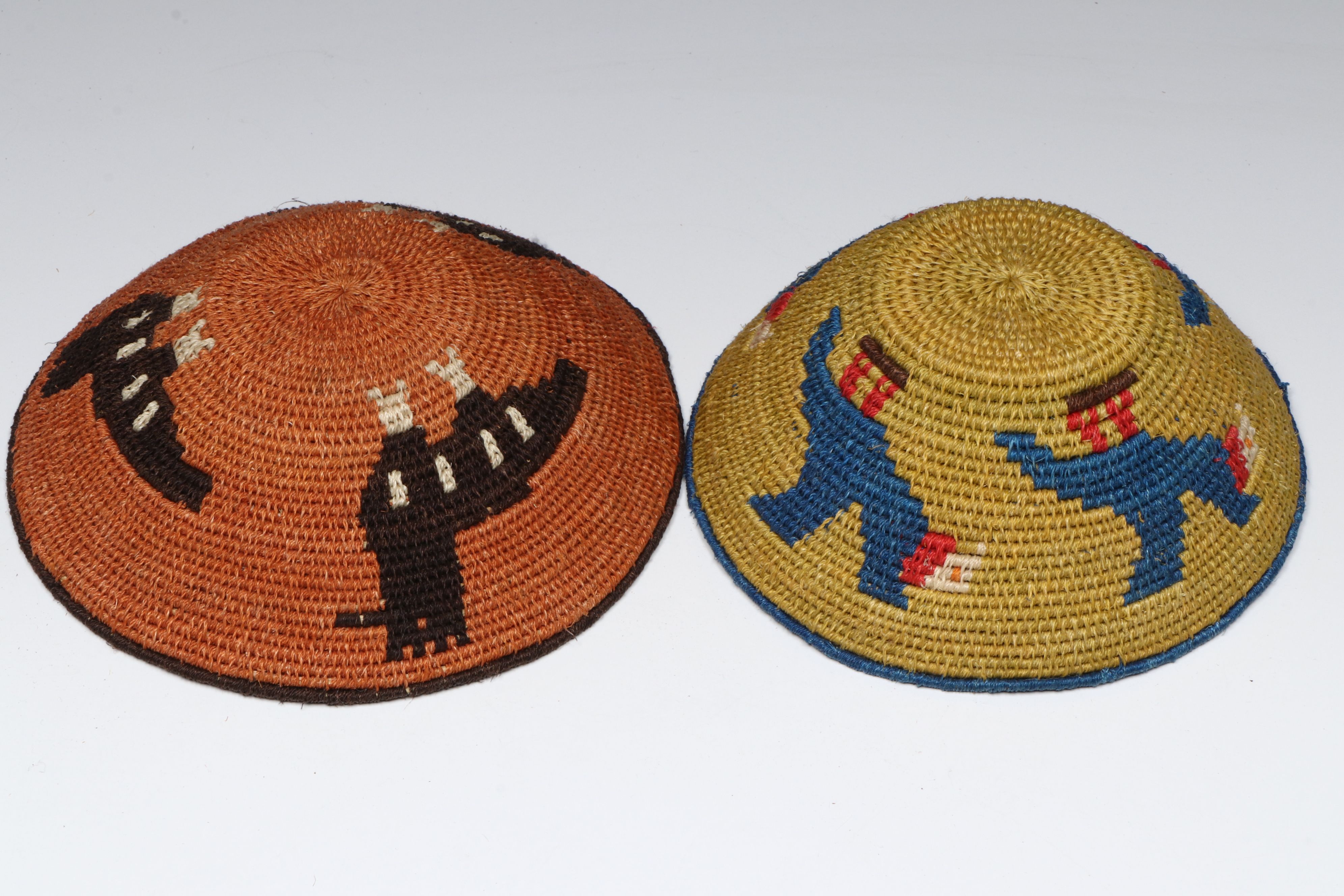 African Eswatini Woven Sisal Fiber Basketry Bowls Depicting Birds and Animals