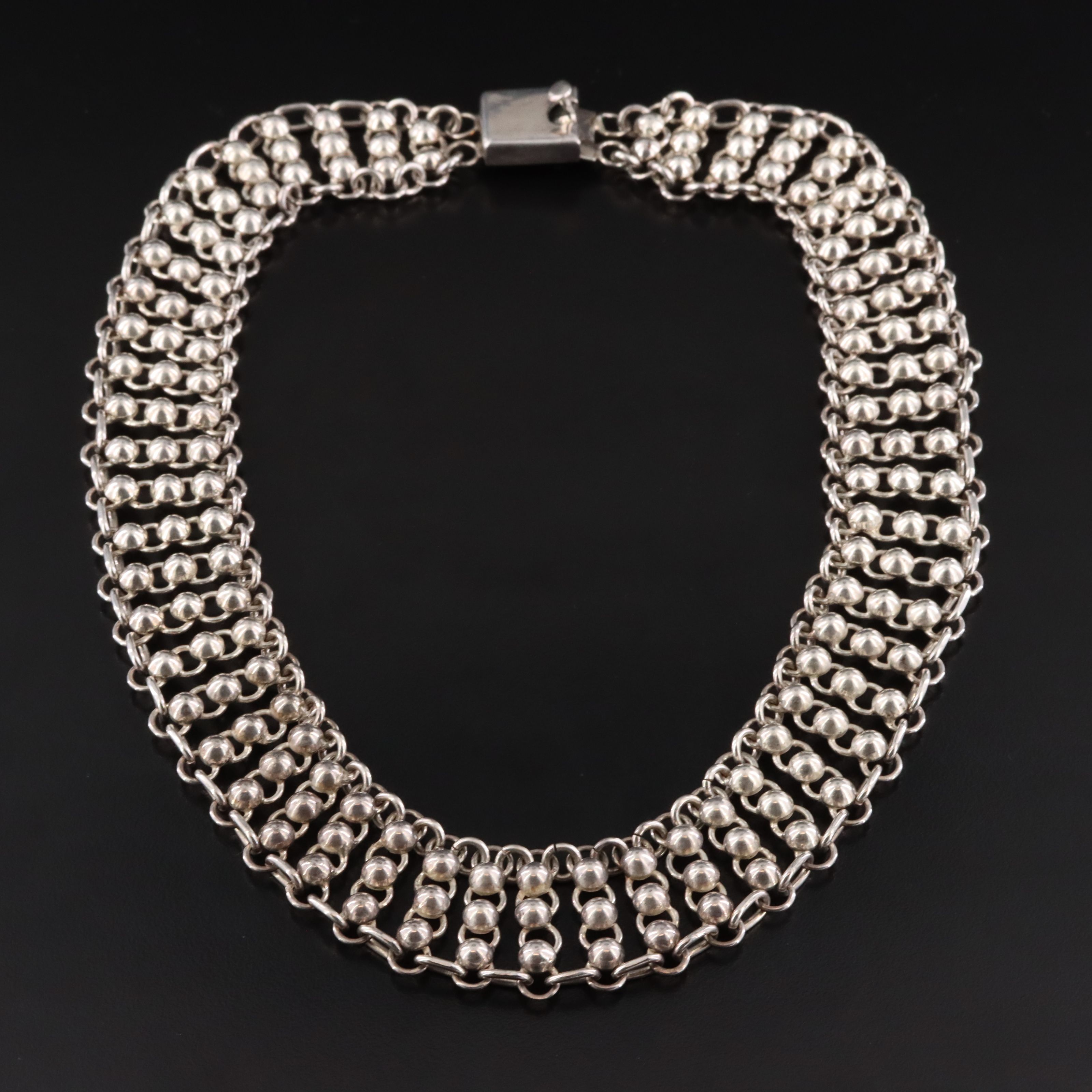 Mexican Sterling Bead Link Collar Necklace