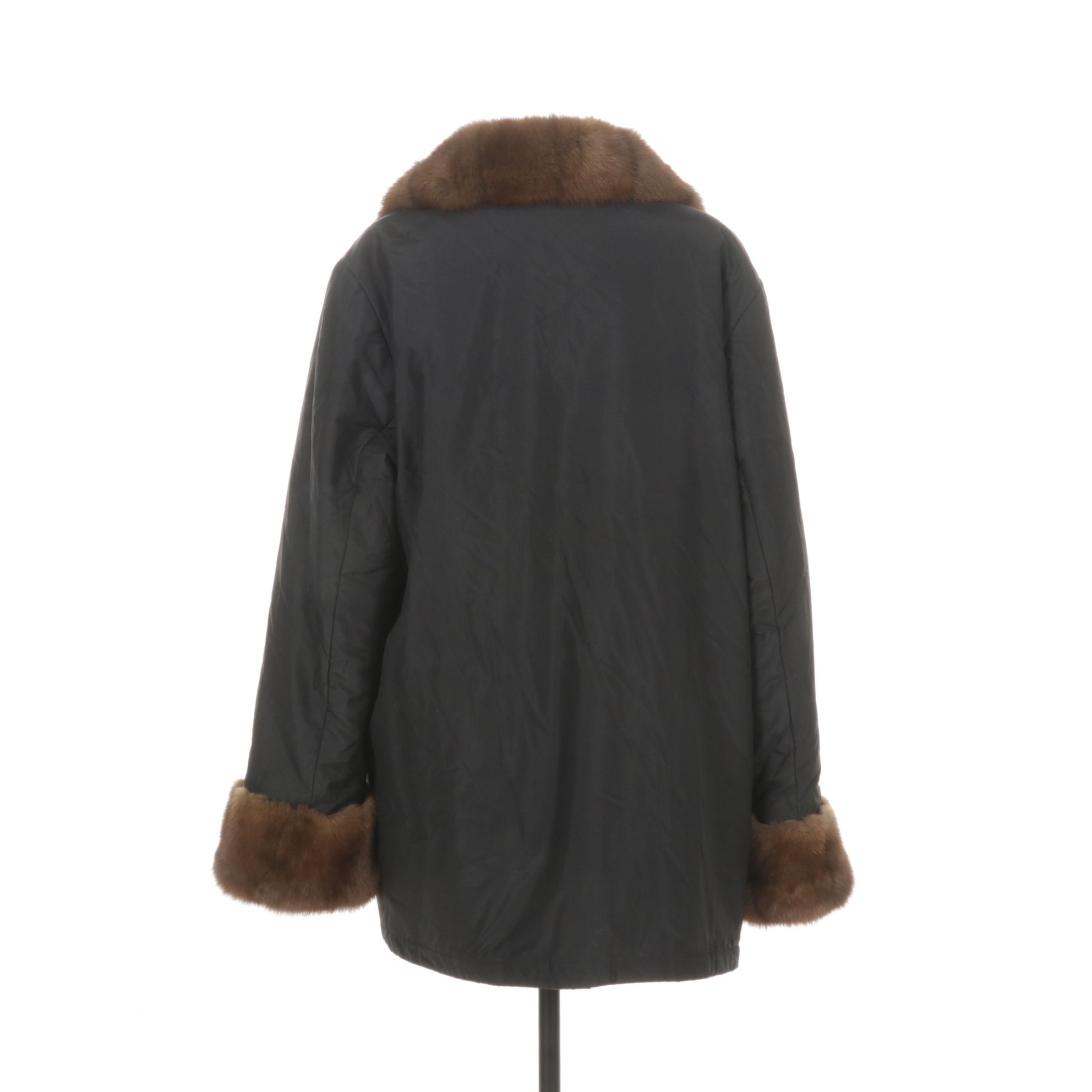 Russian Sable Fur Trimmed Reversible Storm Coat in Black/Brown