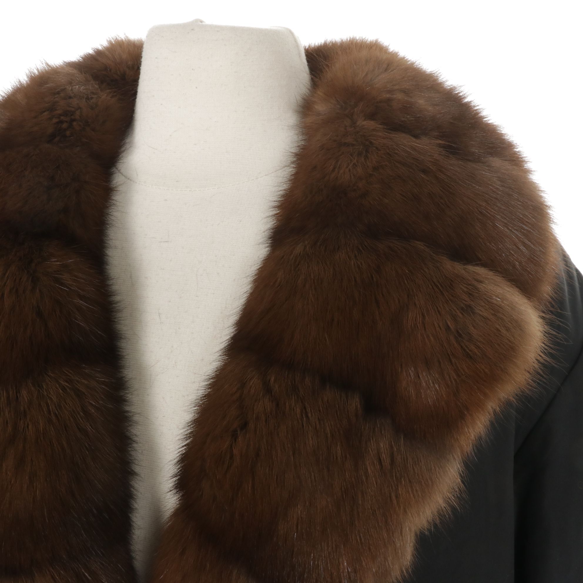 Russian Sable Fur Trimmed Reversible Storm Coat in Black/Brown